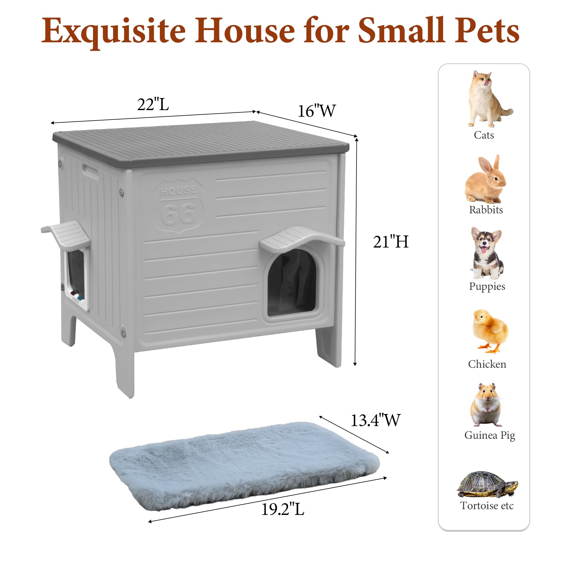 Deblue cat house removable roof simplifies cleaning.