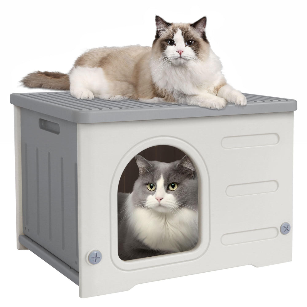 Deblue cat house with spacious interior for 1-2 cats, ideal for outdoor spaces.