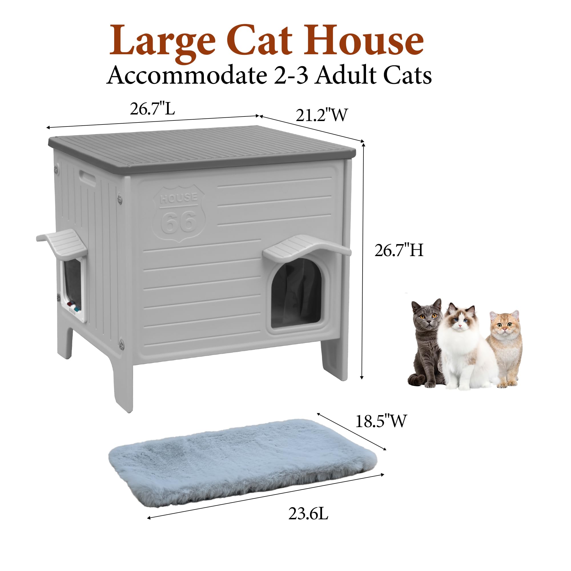 Deblue cat house spacious interior accommodates 2-3 cats comfortably