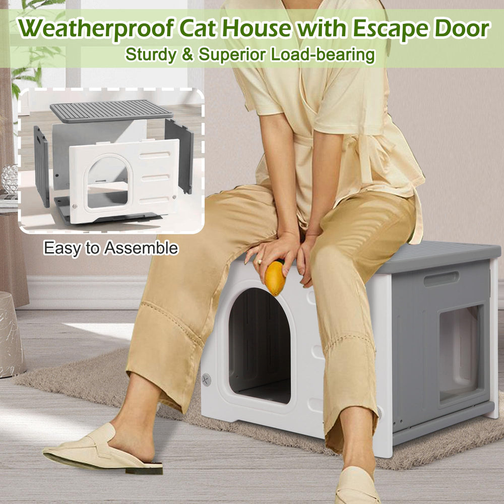 Deblue cat house stackable two-story design saves space.