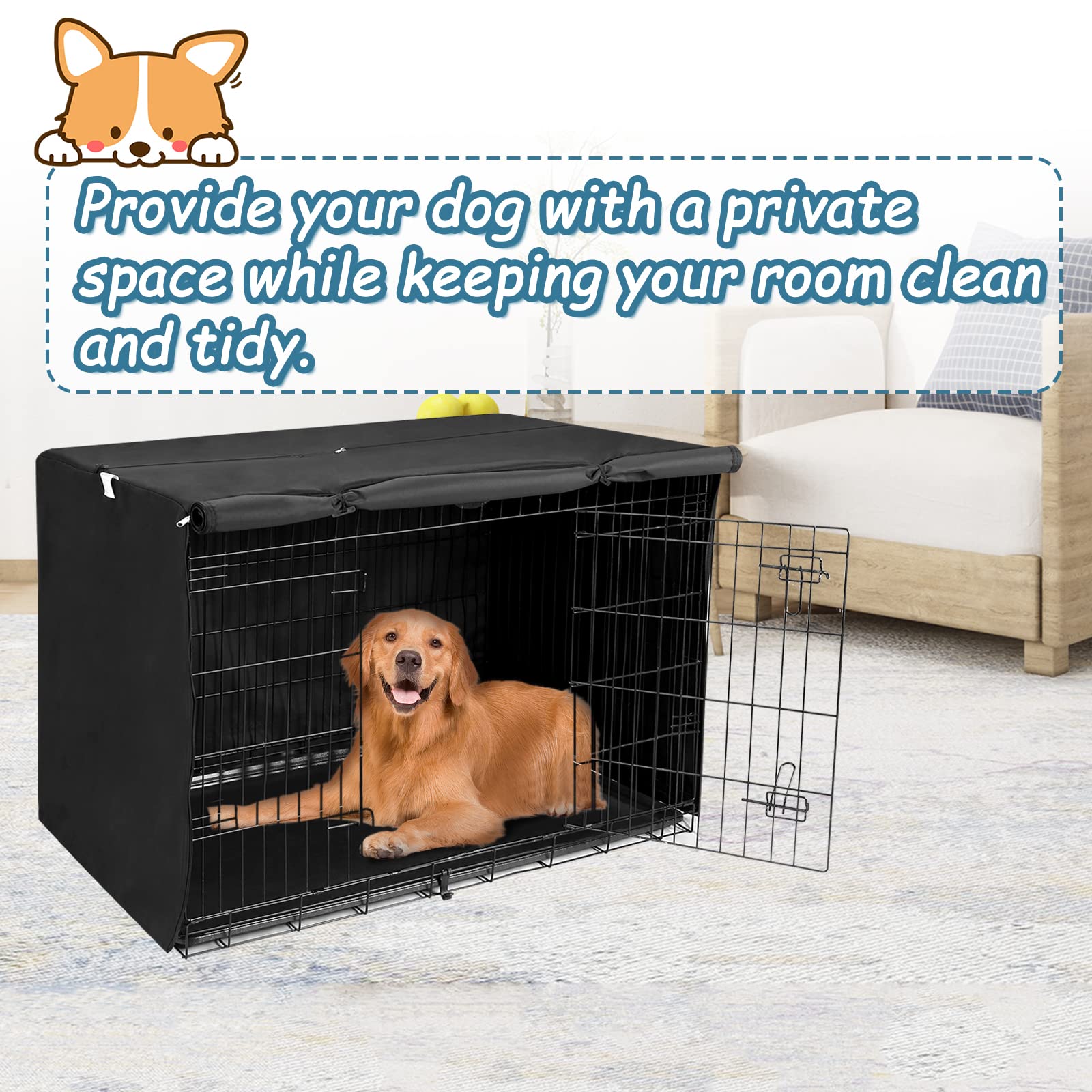 Deblue top zipper enables moving the 30-inch crate with a handle