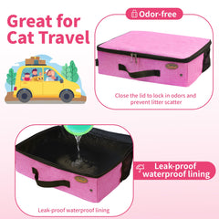 Deblue foldable cat litter box in pink collapses for compact travel storage