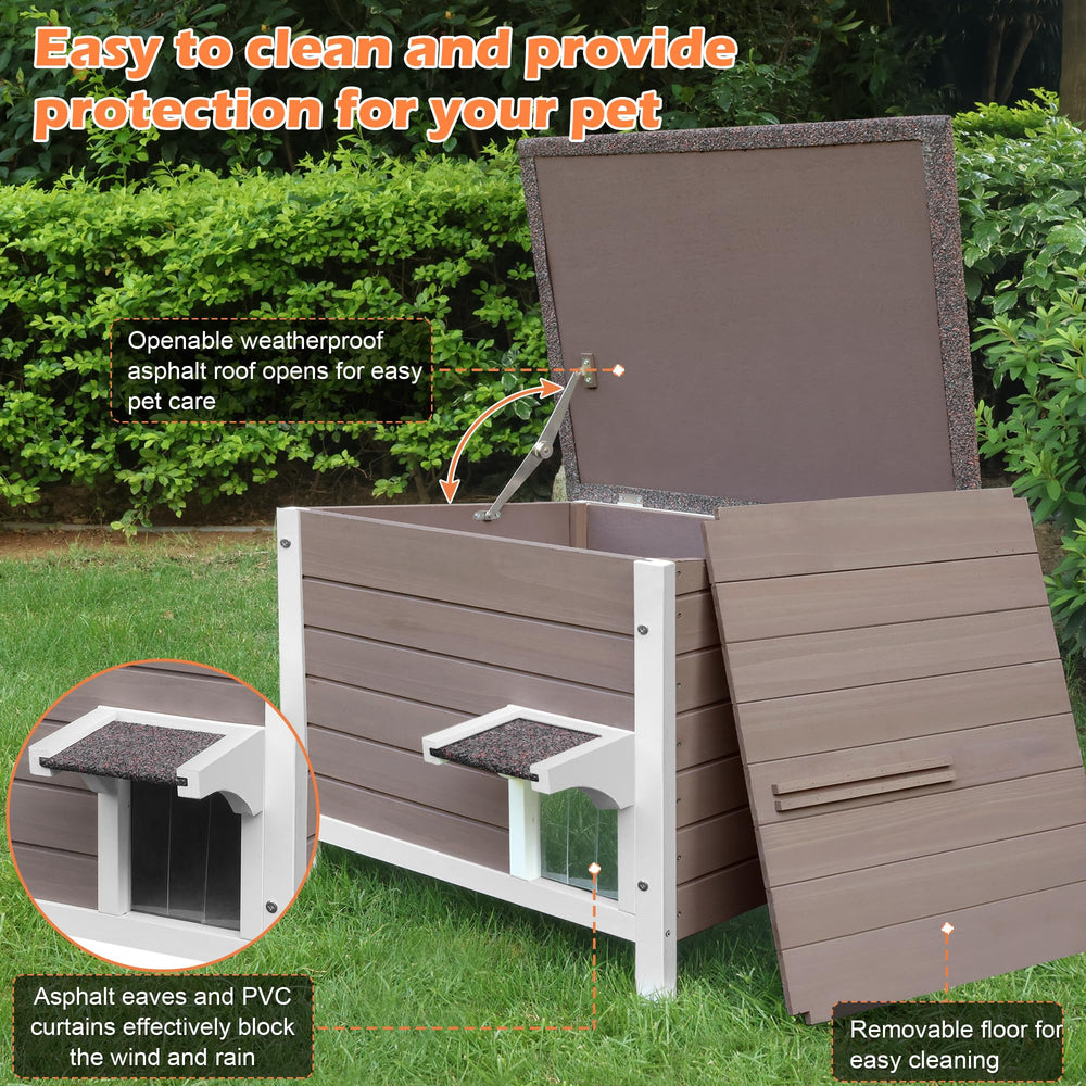 Deblue insulated cat house weatherproof roof close-up illustrating rain shedding design