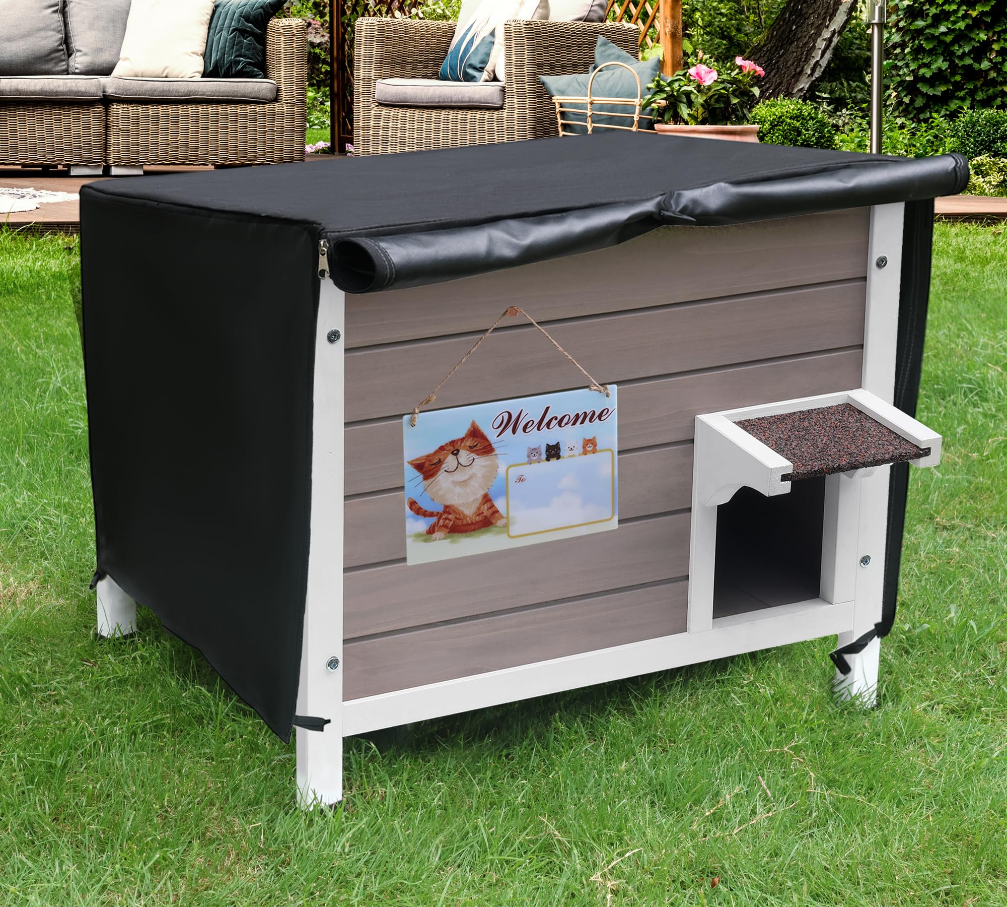 Deblue insulated outdoor cat house cover keeps cats dry and warm