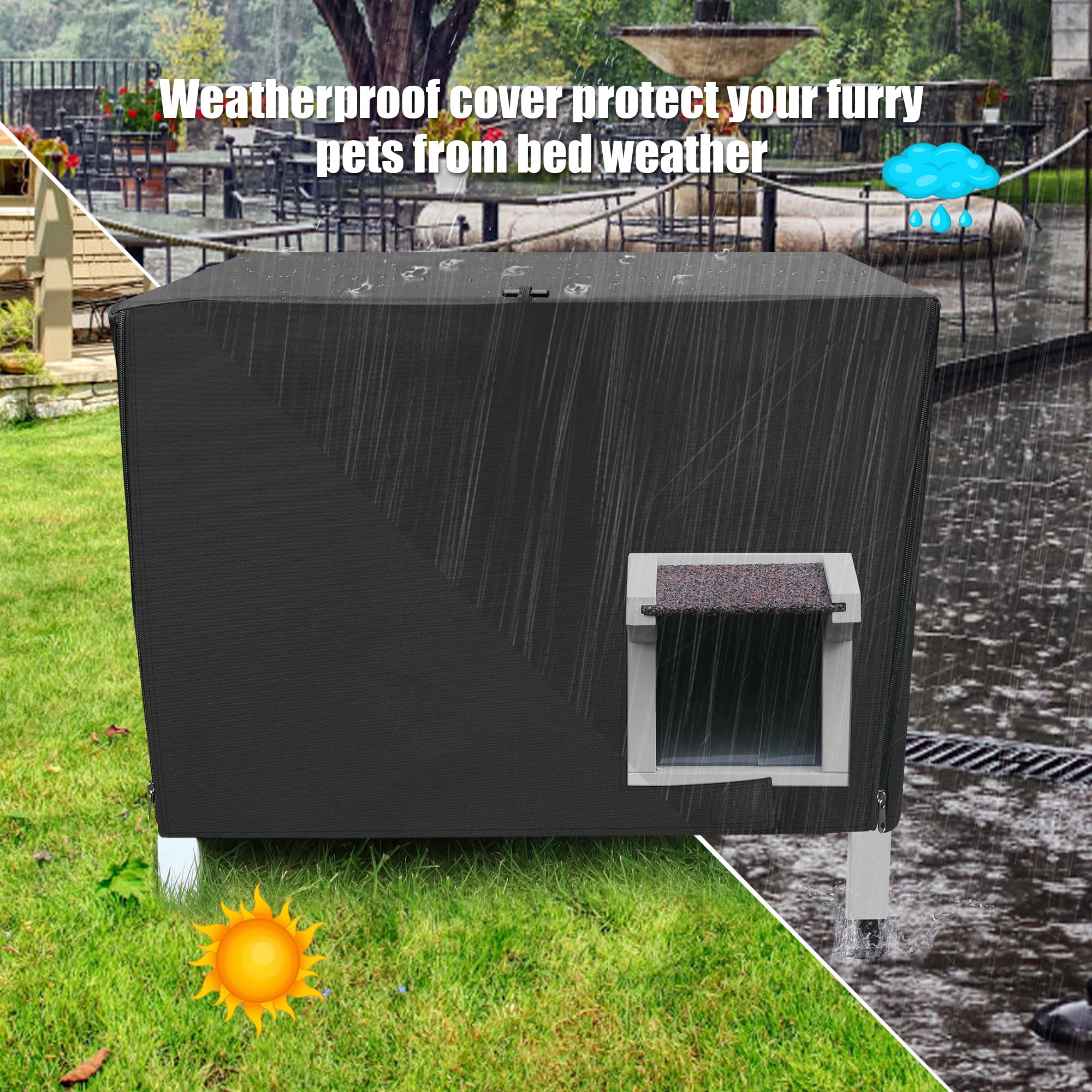 Deblue insulated outdoor cat house waterproof cover adds rain protection