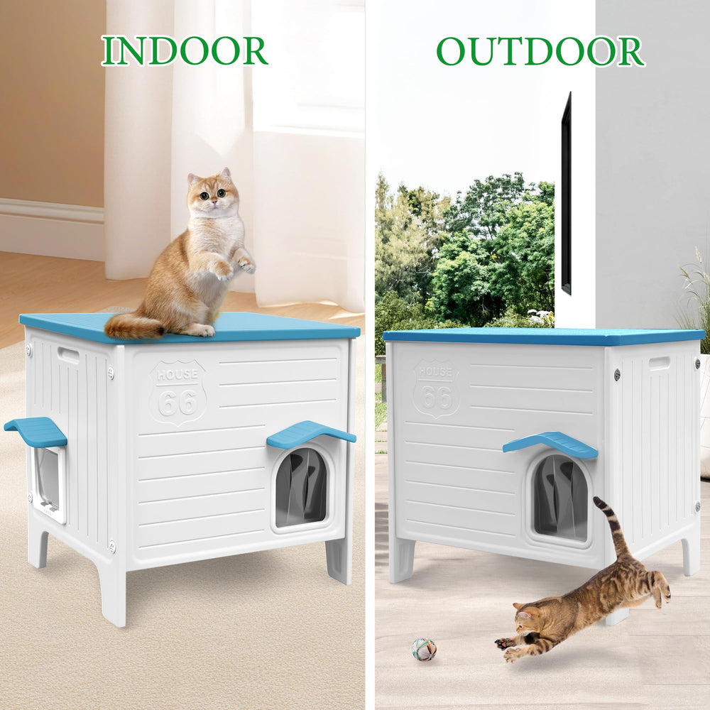 Deblue outdoor cat house assembly in minutes with pre-drilled holes.