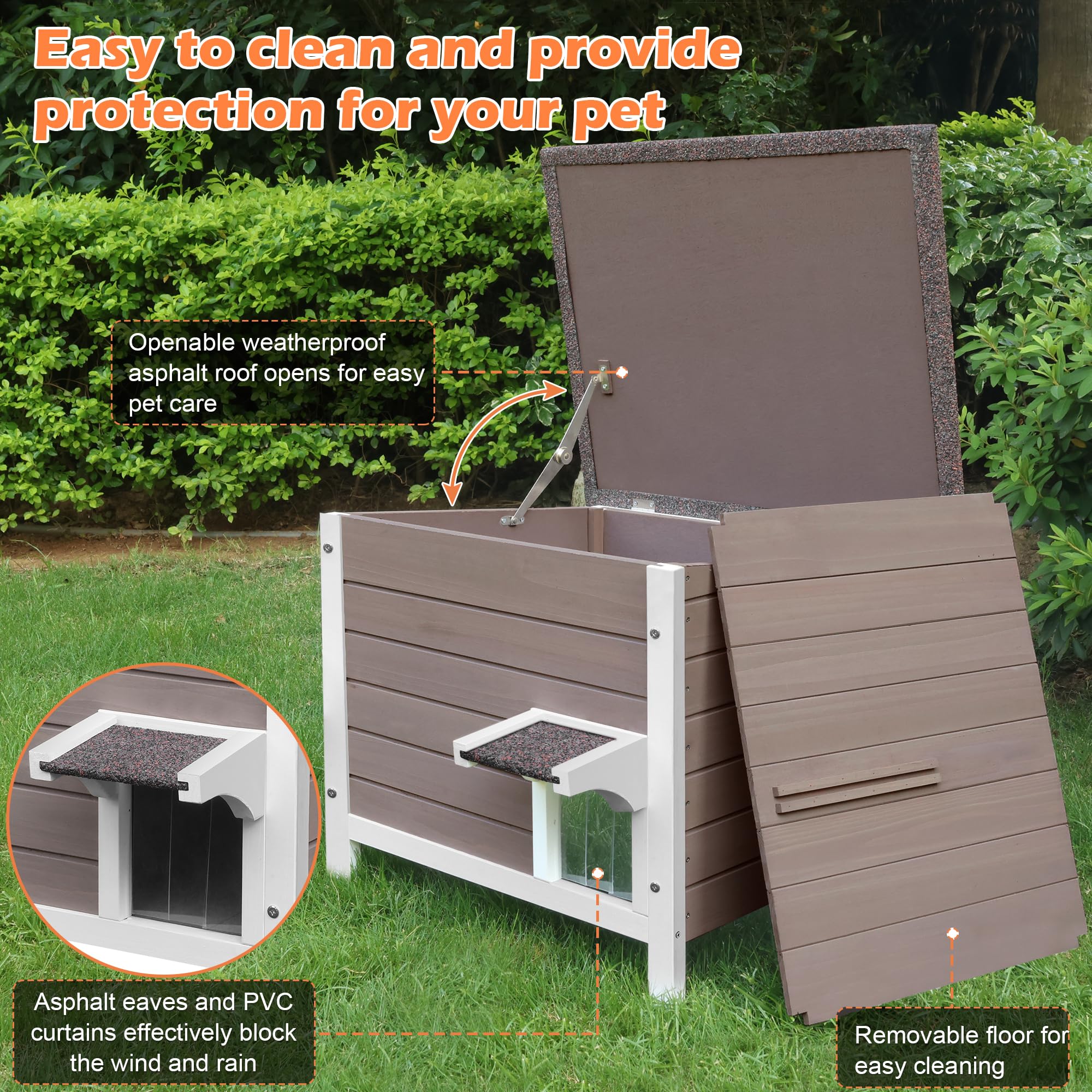 Deblue outdoor cat house removable divider creates two warm zones for flexible layout.