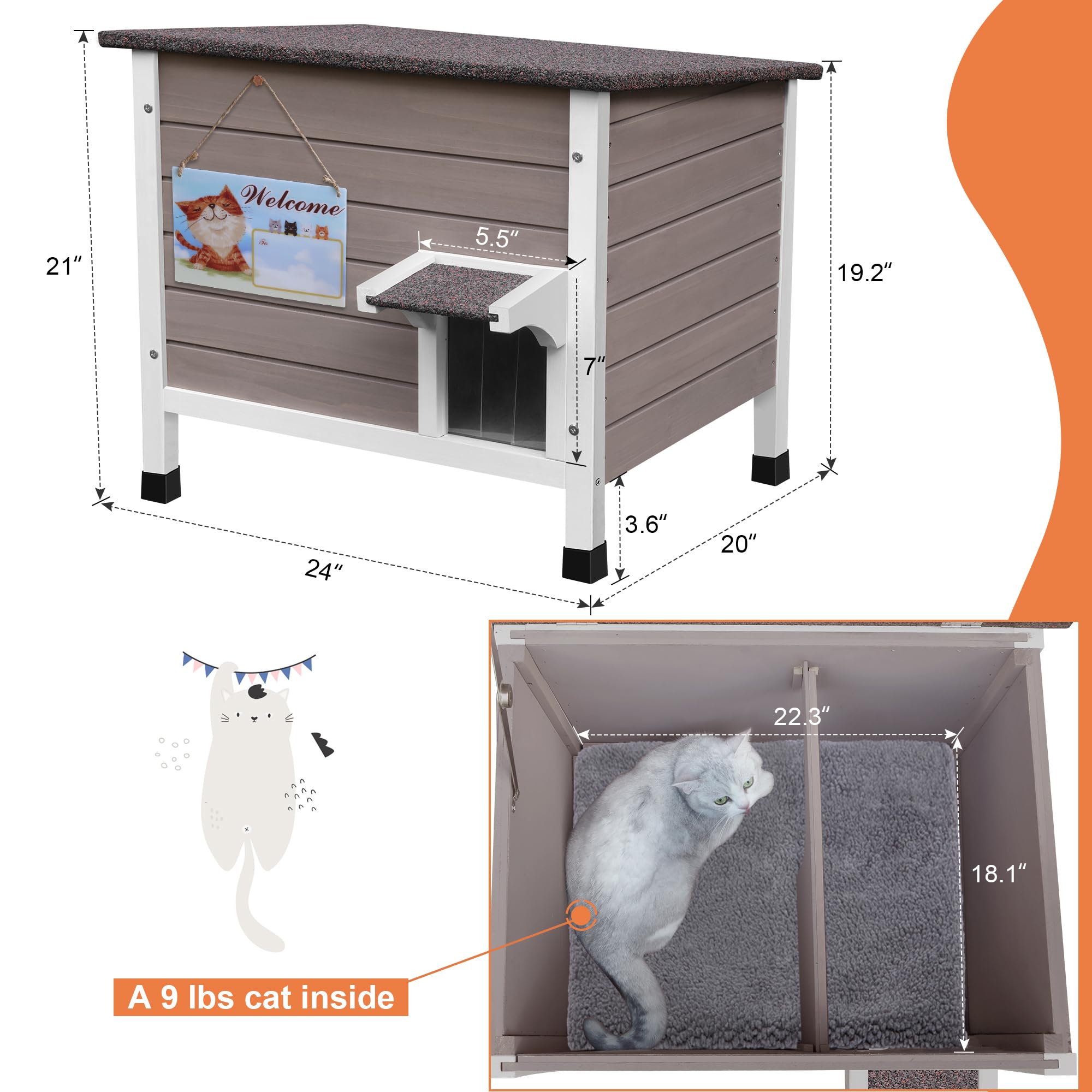 Deblue outdoor cat house roof opens for easy cleaning and quick daily care.