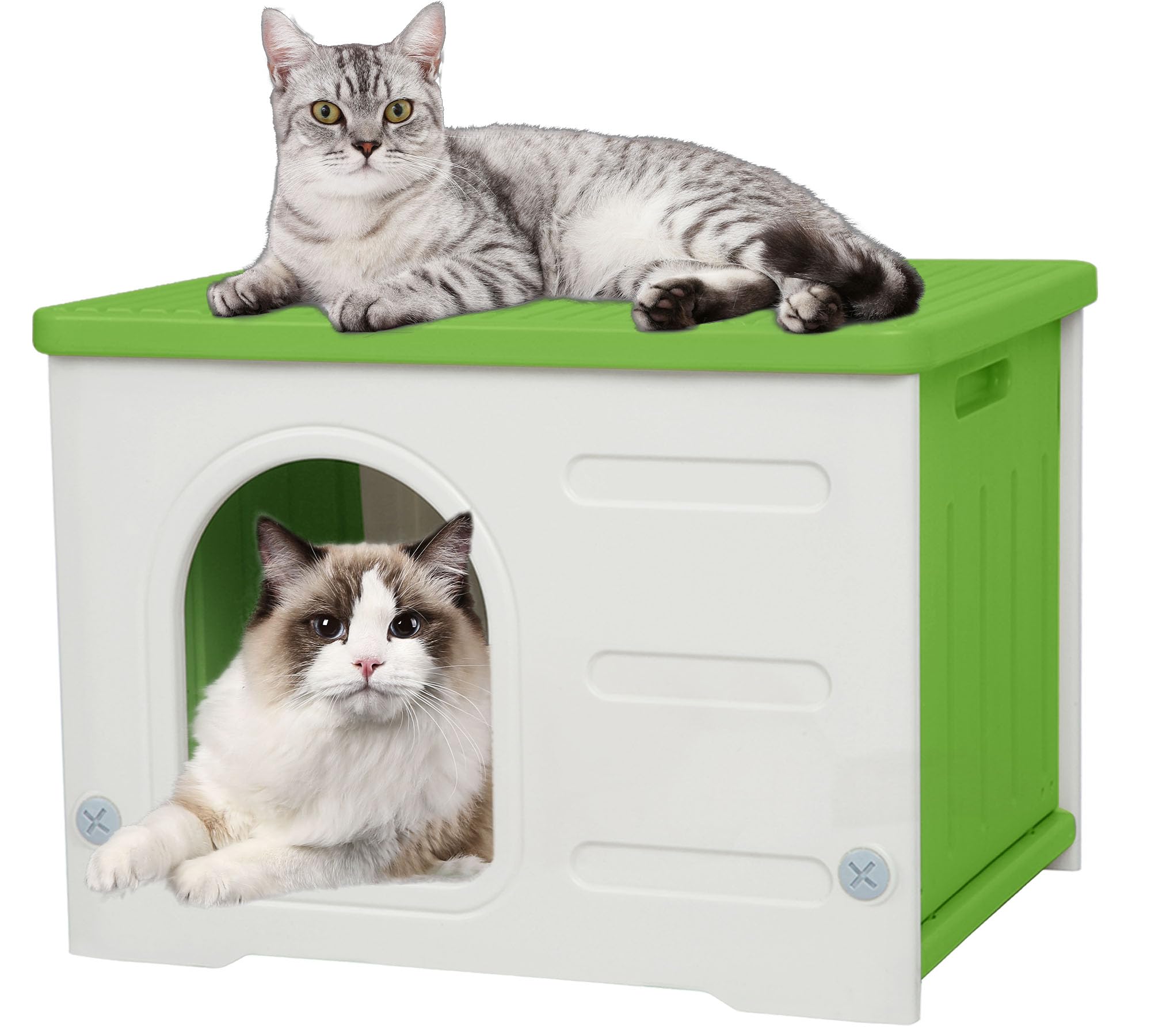 Deblue plastic cat house exterior design showcases weatherproof shelter for outdoor cats