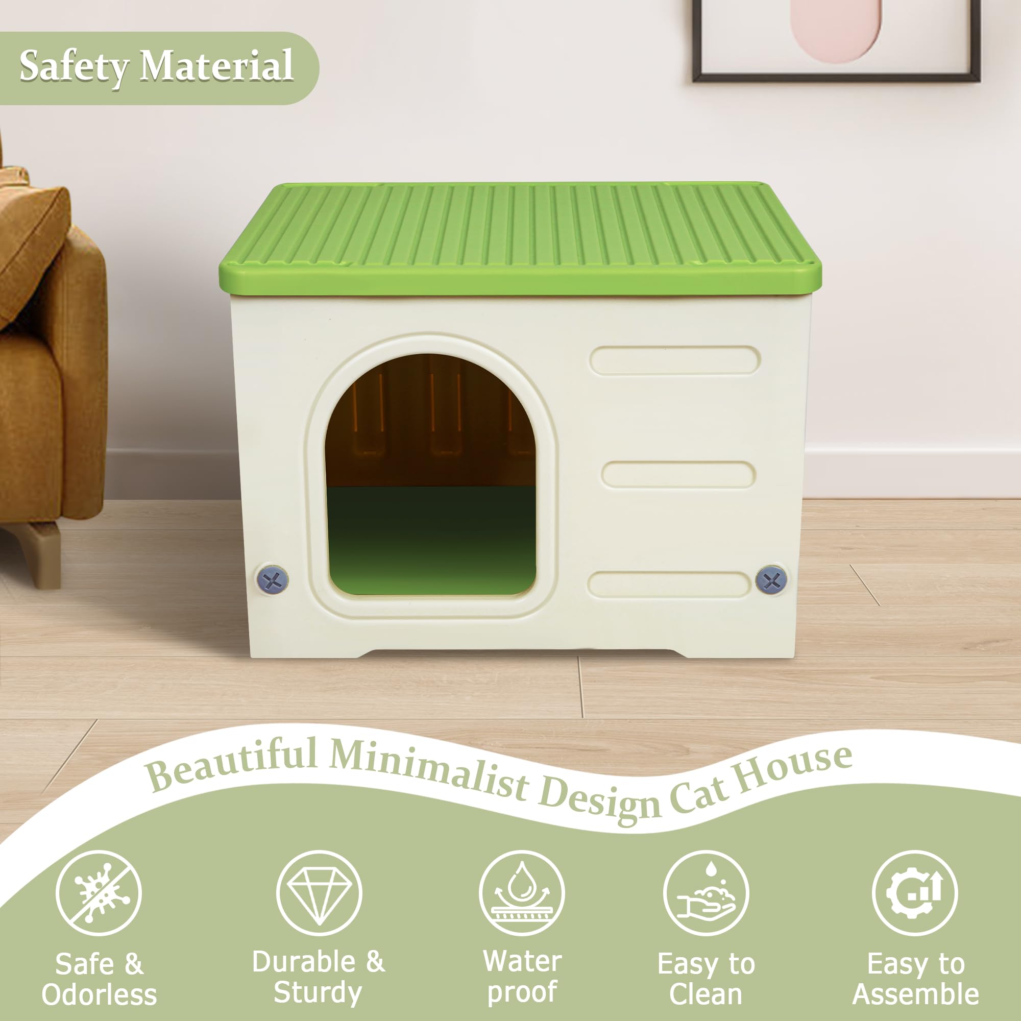 Deblue plastic cat house interior space fits 1-2 cats for cozy shelter