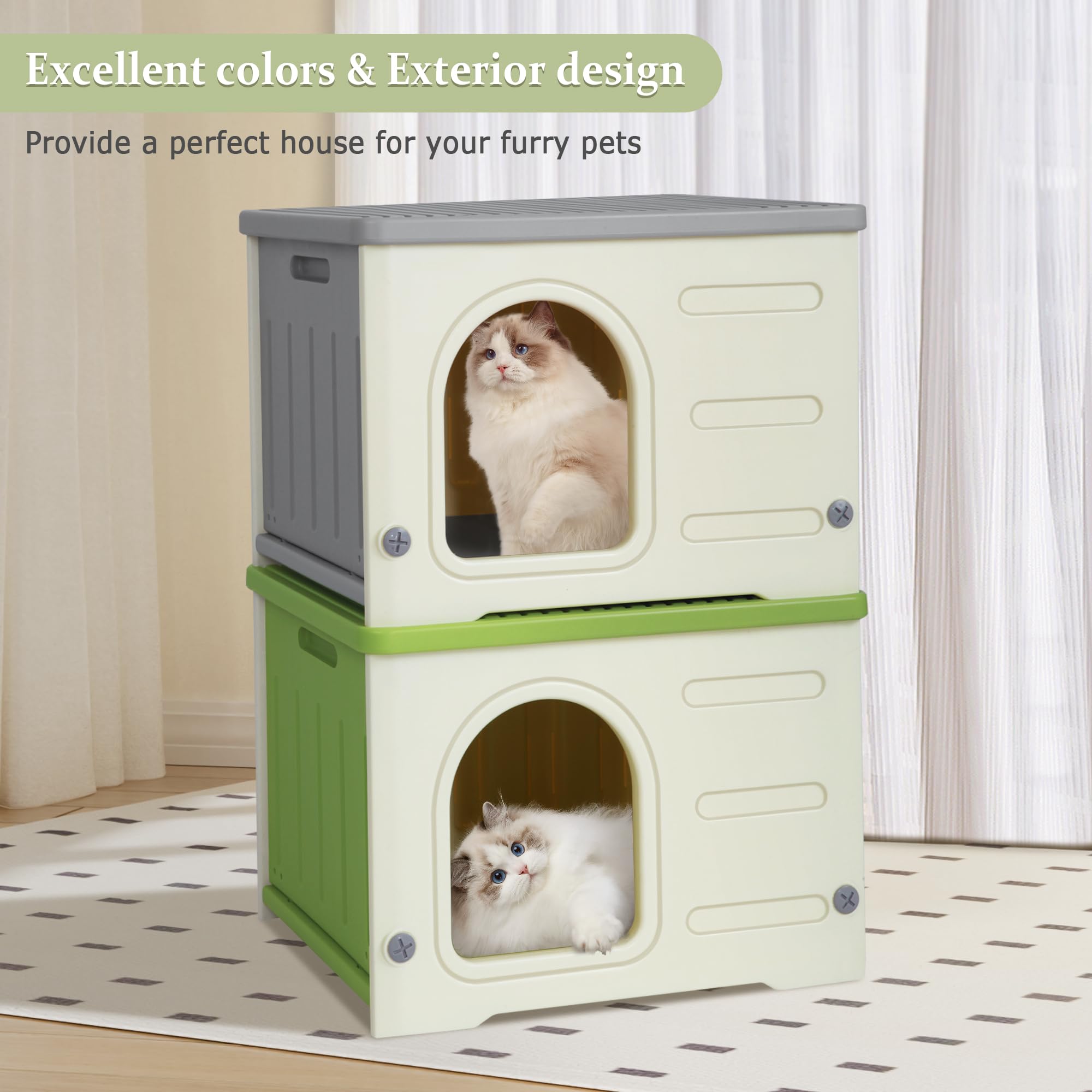 Deblue plastic cat house weatherproof material keeps interiors dry during rain and snow