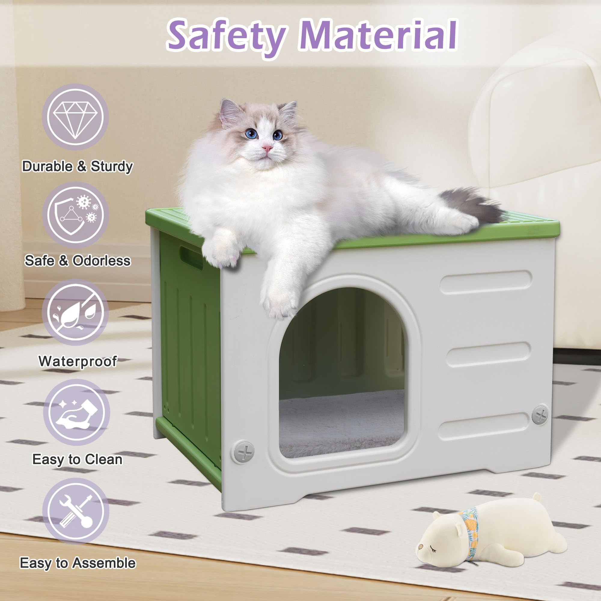 Deblue spacious cat house with soft mat interior offers a cozy resting area.
