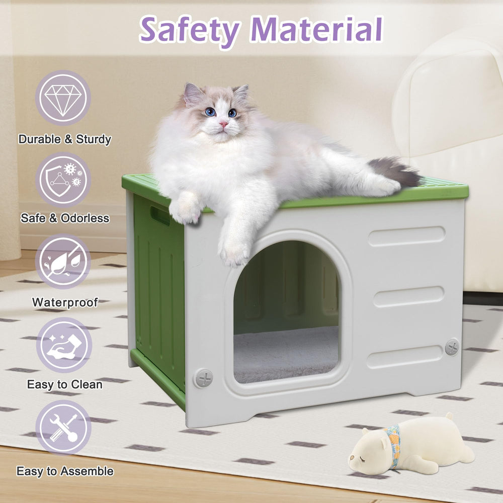 Deblue spacious cat house with soft mat interior offers a cozy resting area.