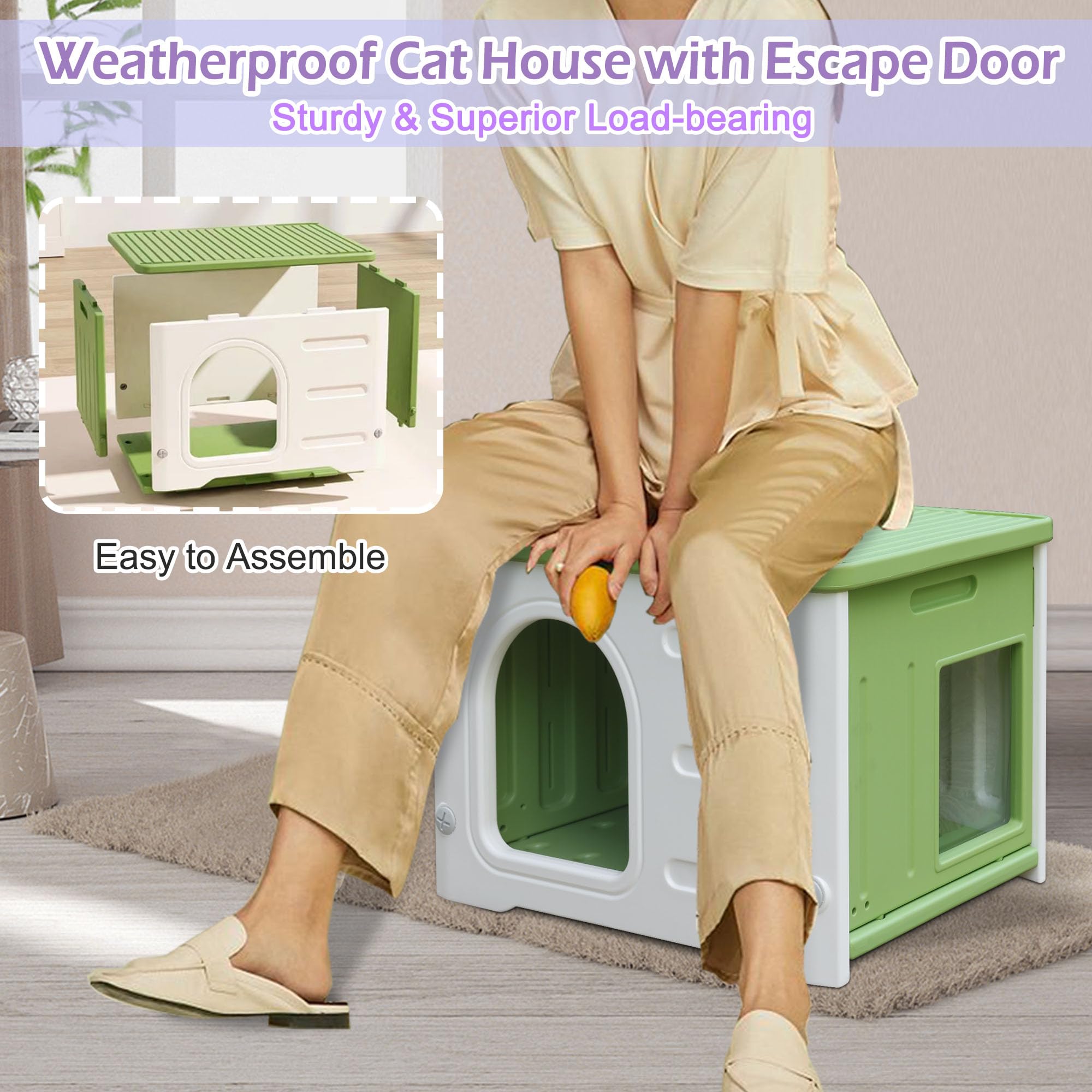 Deblue stackable two-story design offers space-saving multi-cat play.