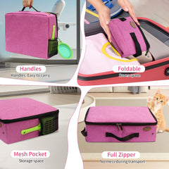 Deblue travel cat litter box showing side mesh pocket for small item storage