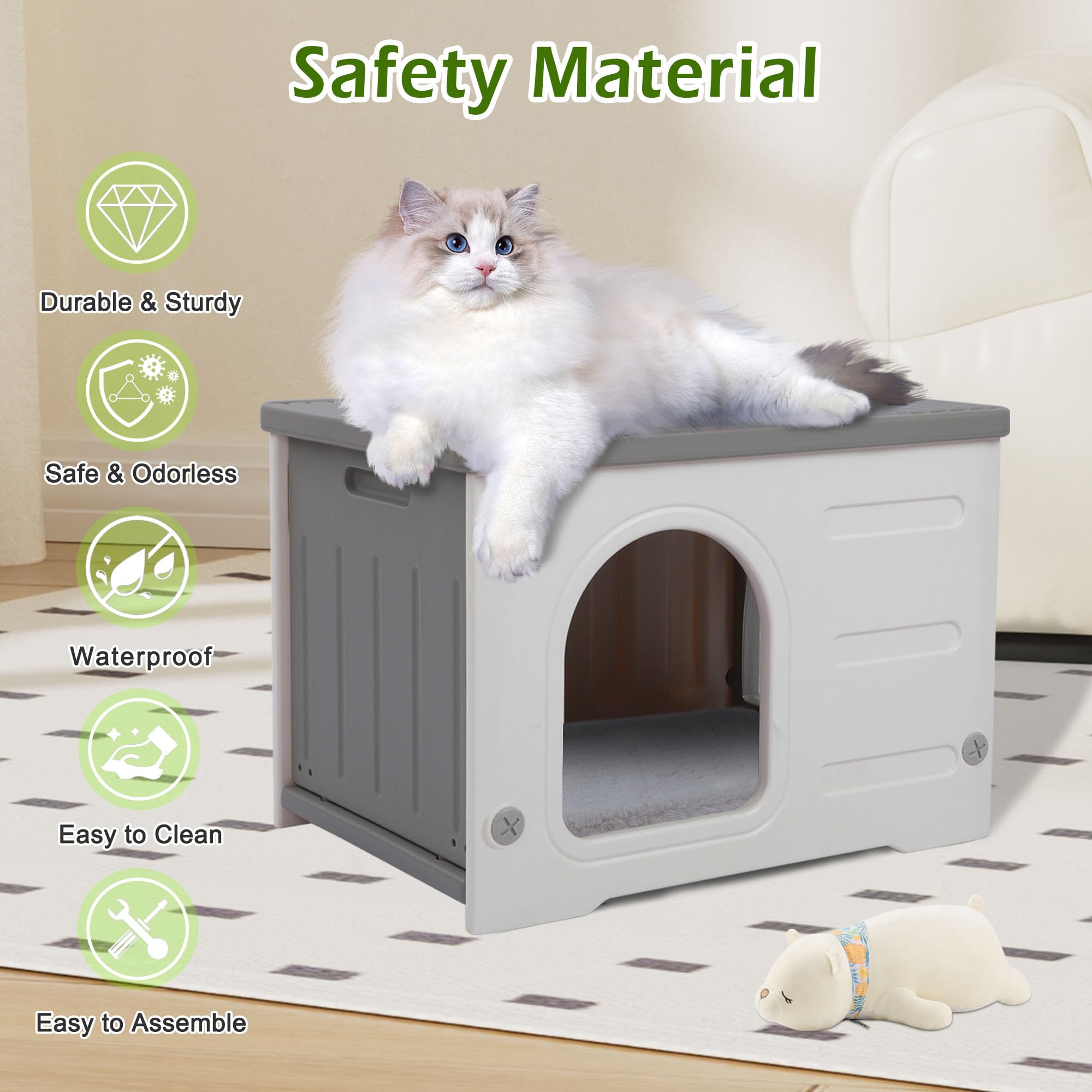 Deblue Waterproof Cat House weatherproof design keeps cats dry during rain.