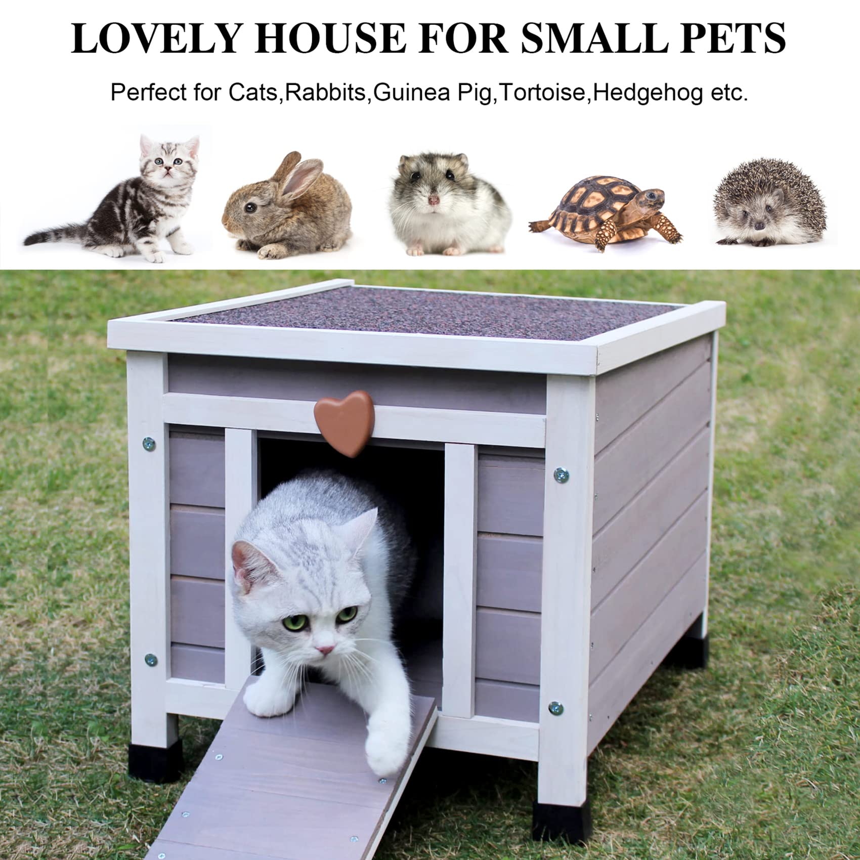 Deblue Weatherproof Cat House asphalt roof protects from rain and wind