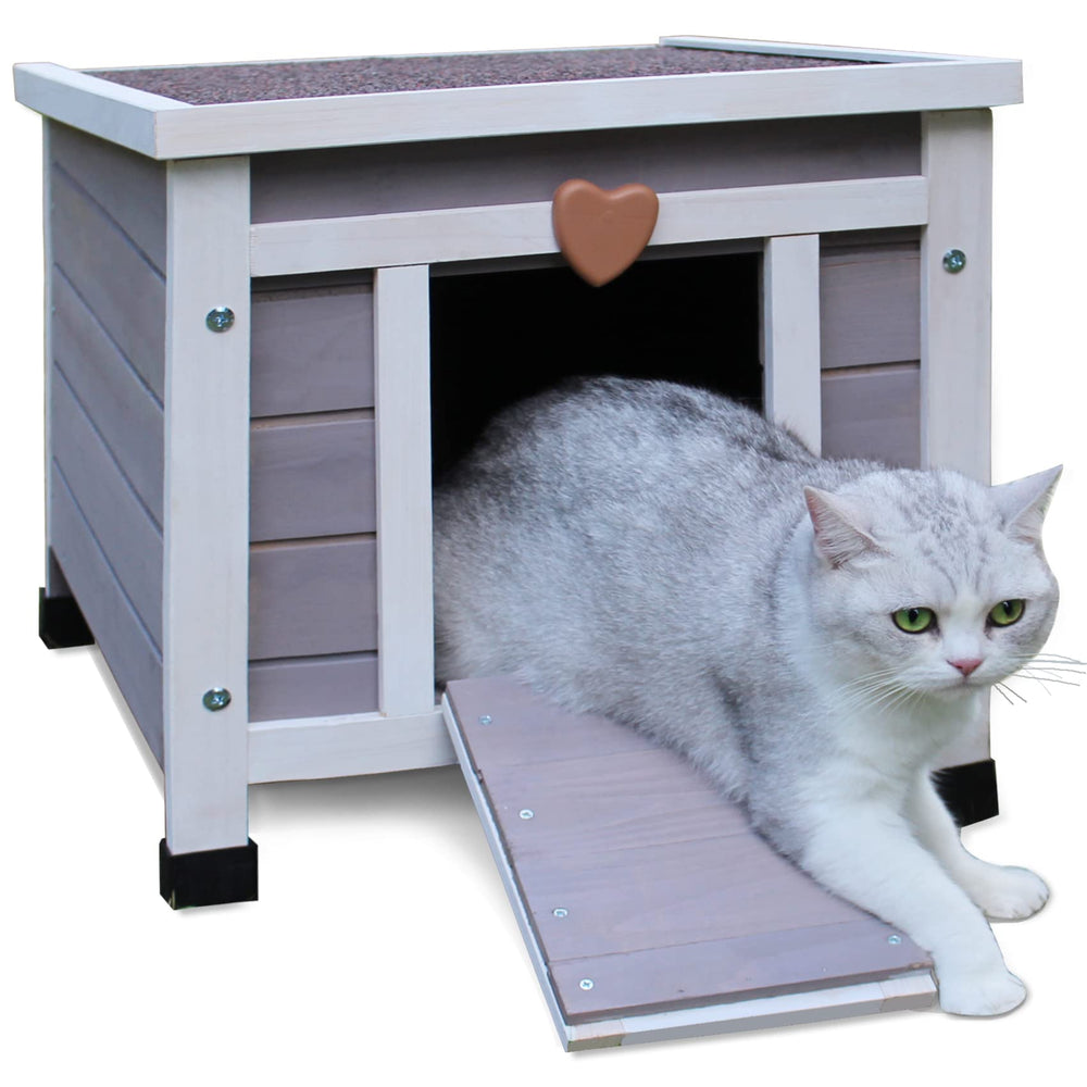 Deblue Weatherproof Cat House exterior shows durable wood shelter for outdoors