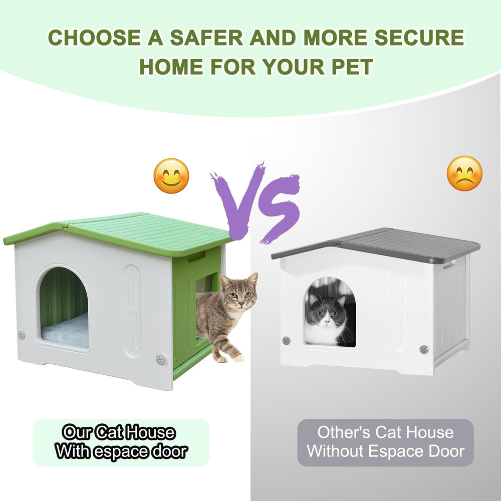 Deblue cat house interior with plush mat for warm, cozy resting