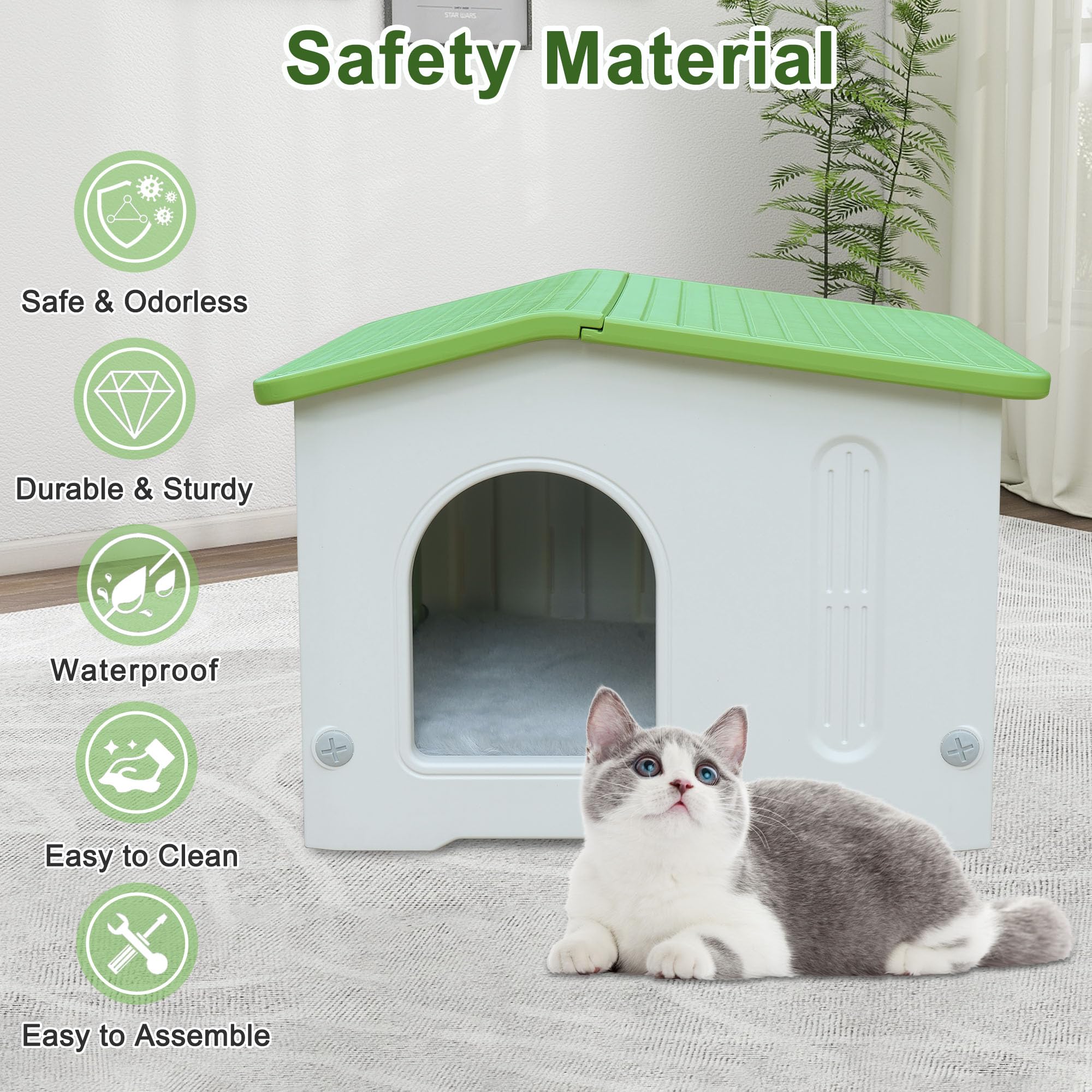 Deblue Weatherproof Cat House interior spacious for 1-2 cats up to 15 lb
