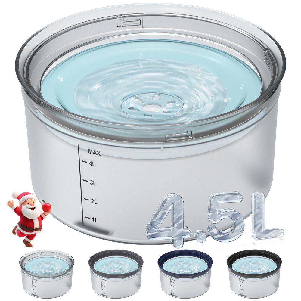 Decflow 1.2Gallon dog water bowl no spill shows large-capacity hydration with clean floors.