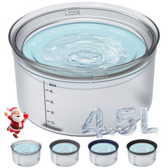 Decflow 1.2Gallon dog water bowl no spill shows large-capacity hydration with clean floors.