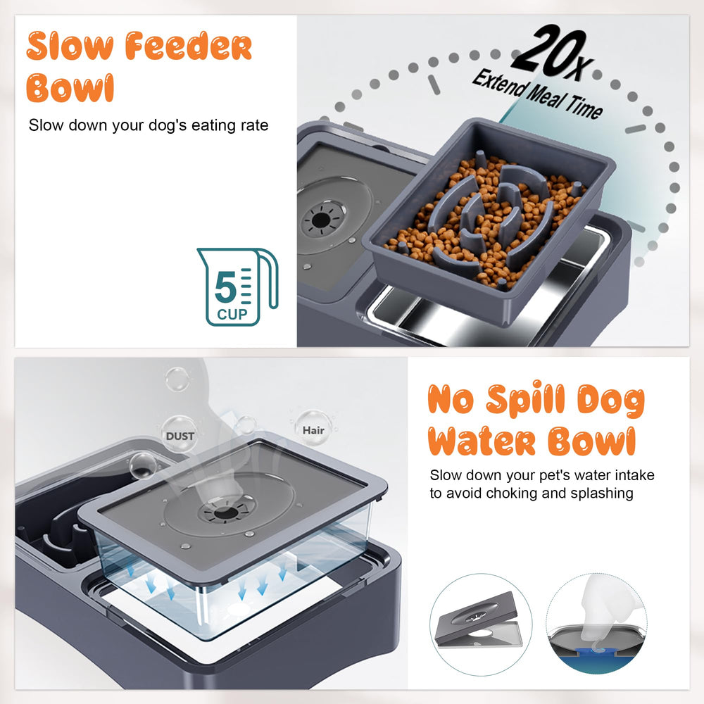 Decflow floating water-dispense plate reduces gulping and spills.
