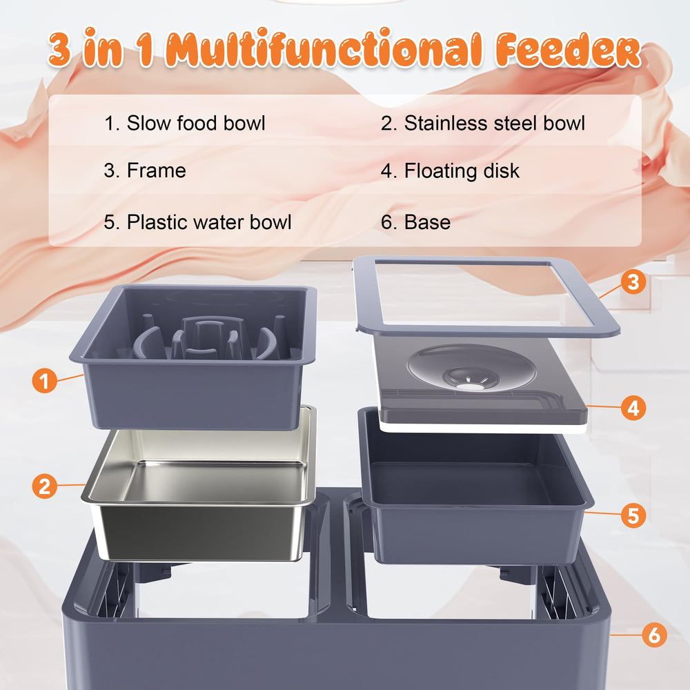 Decflow plastic slow-feed bowl promotes calmer meals and digestion.