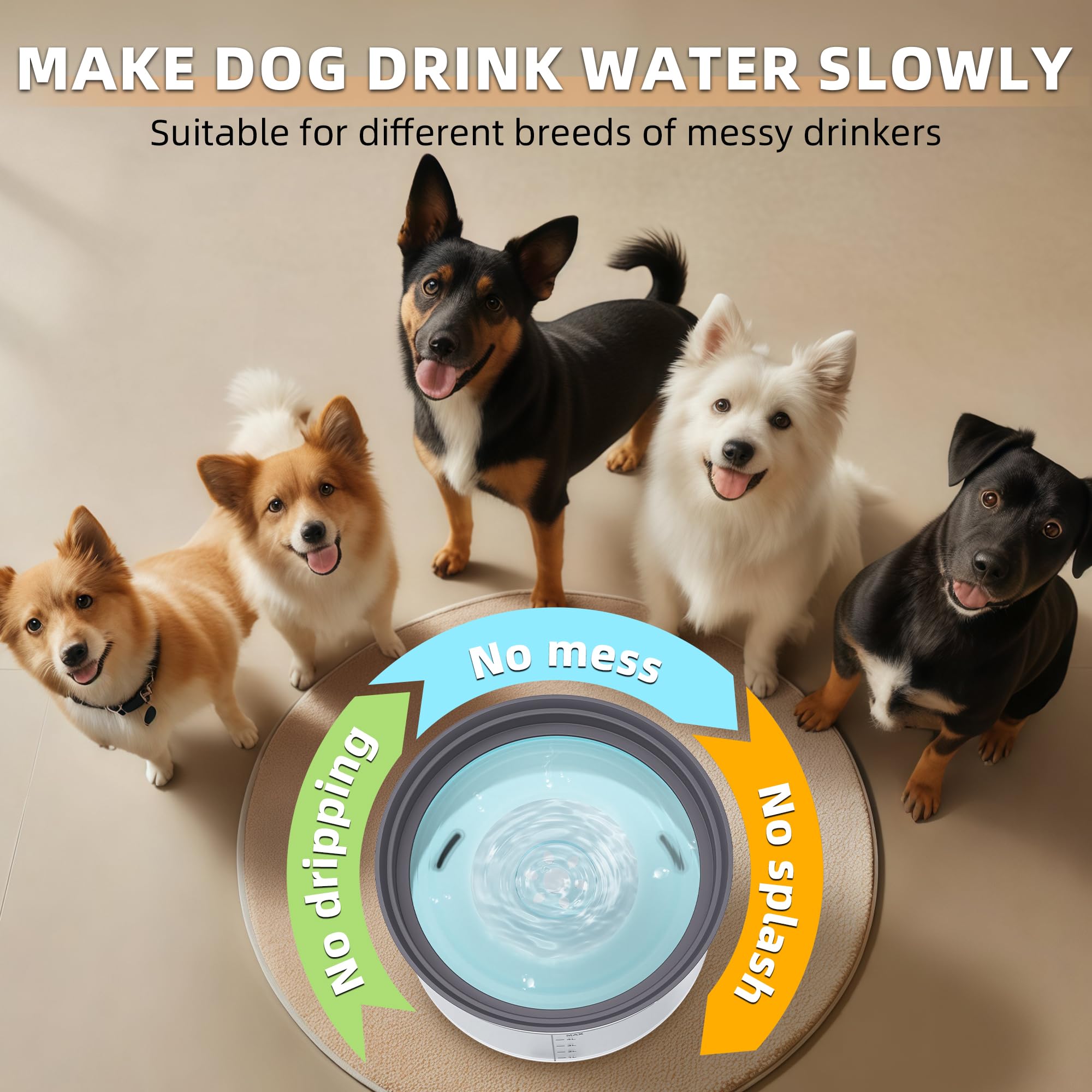 Decflow slow drinking bowl helps sloppy drinkers sip calmly