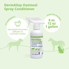 Dechra DermAllay oatmeal conditioner label closeup highlights gentle conditioning for dry skin