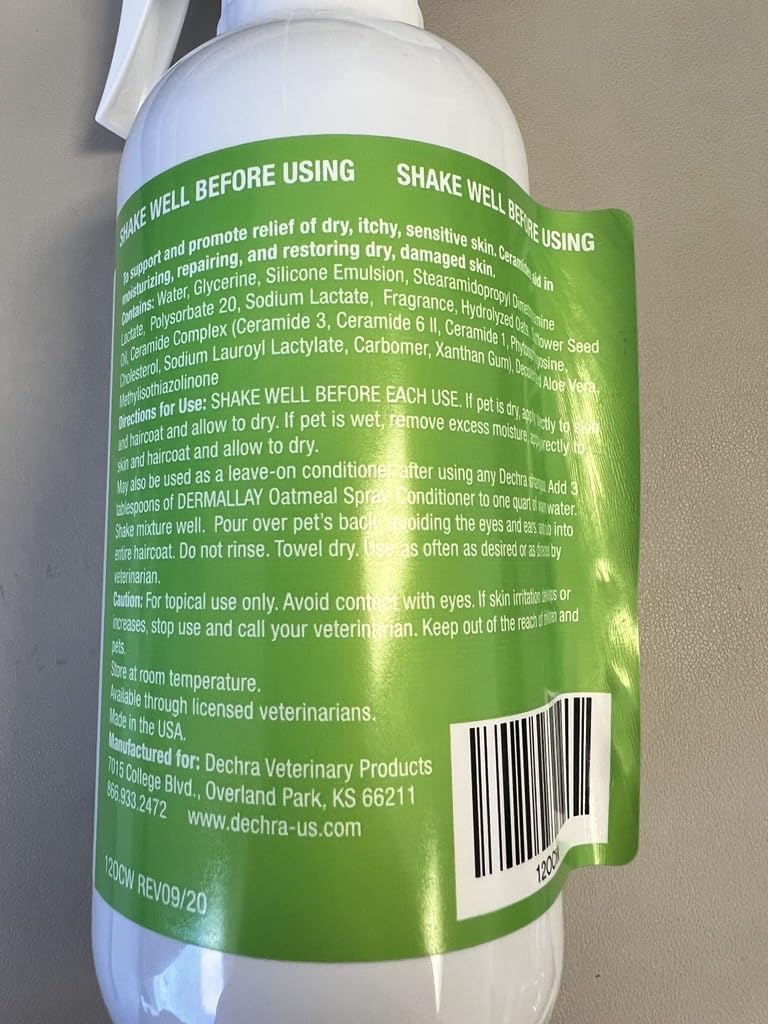 Dechra DermAllay Oatmeal Spray Application on coat for easy soothing care.