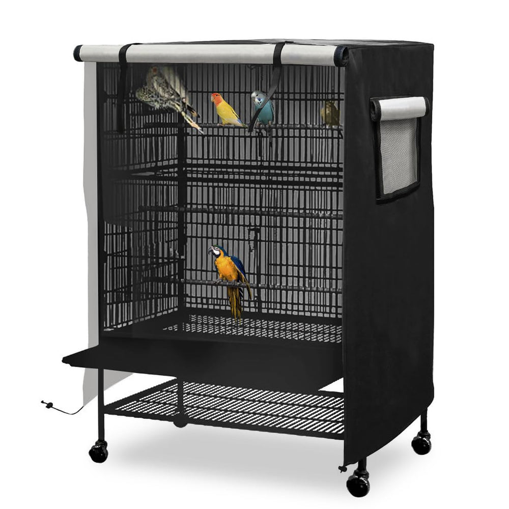 DECKALY universal bird cage cover XL left view shows dark fabric for quiet night time