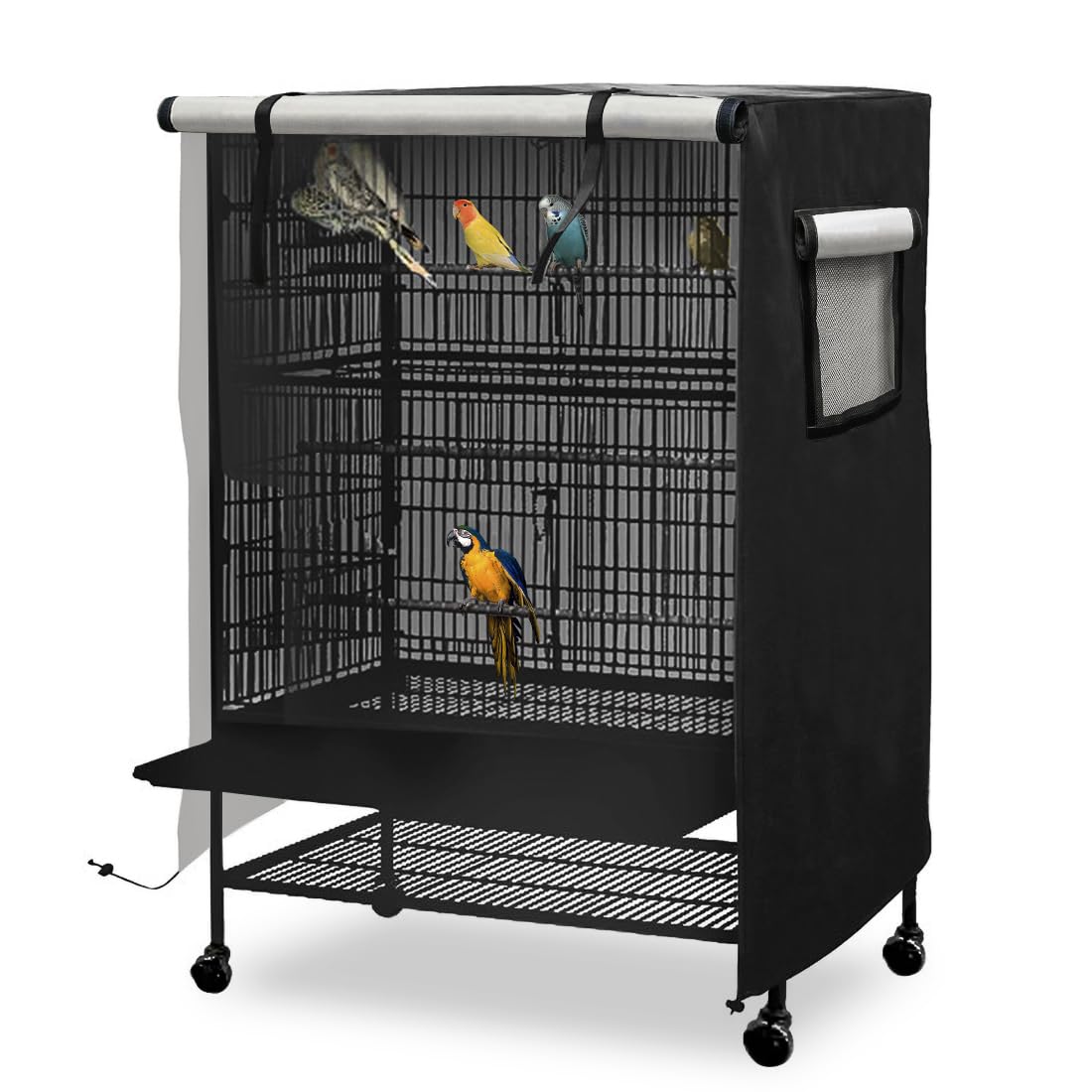 DECKALY universal bird cage cover XL left view shows dark fabric for quiet night time