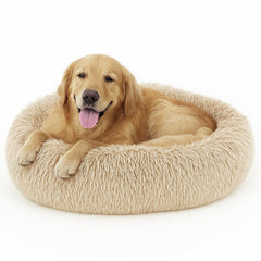 Deconovo Calming Donut Dog Bed close-up plush fur forms a cozy nest for small dogs.