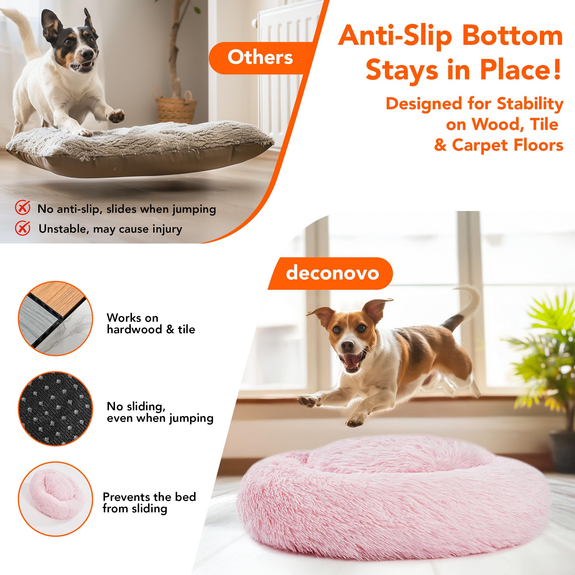 Deconovo donut bed pink washable cover highlights easy-care and quick loft restoration after use