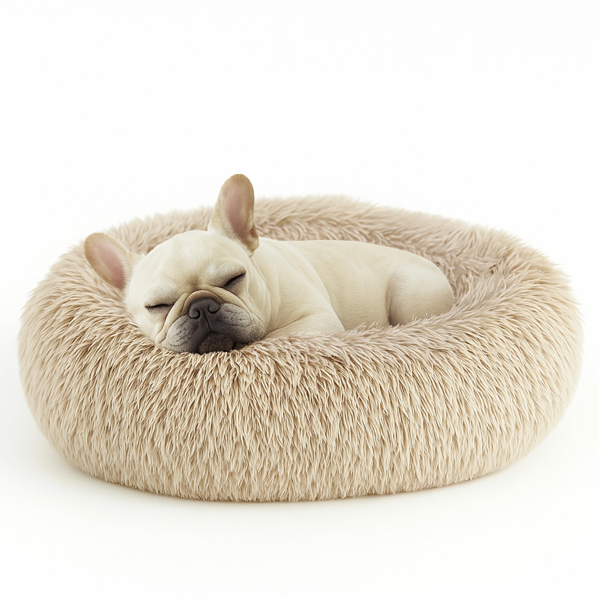 Deconovo donut dog bed close-up shows soft faux fur for cozy lounging