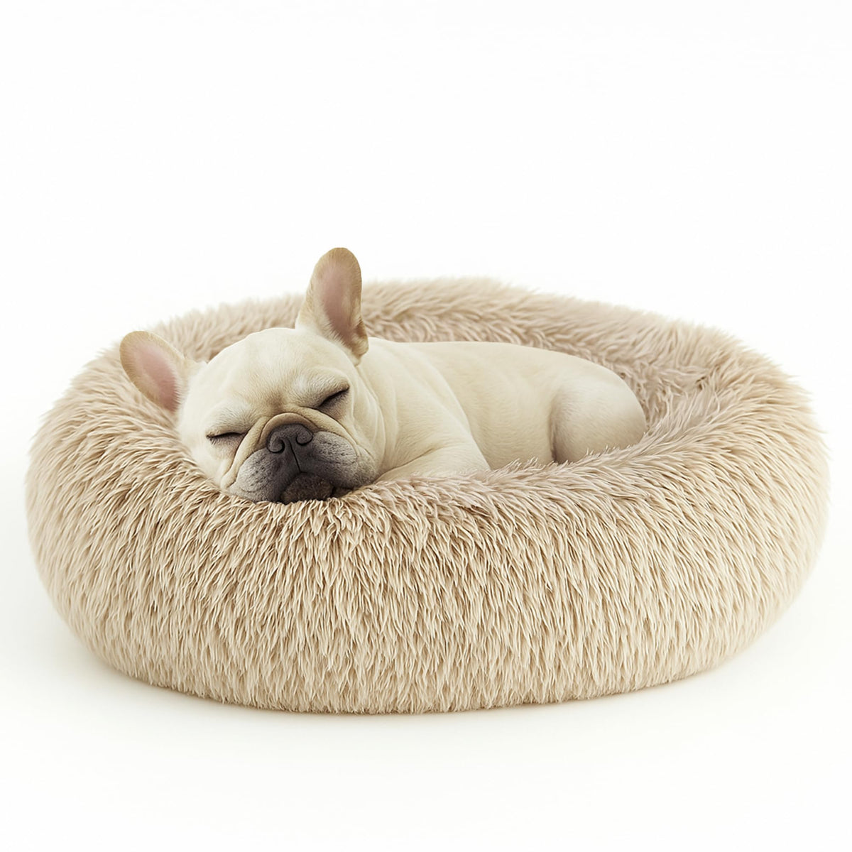 Deconovo donut dog bed close-up shows soft faux fur for cozy lounging