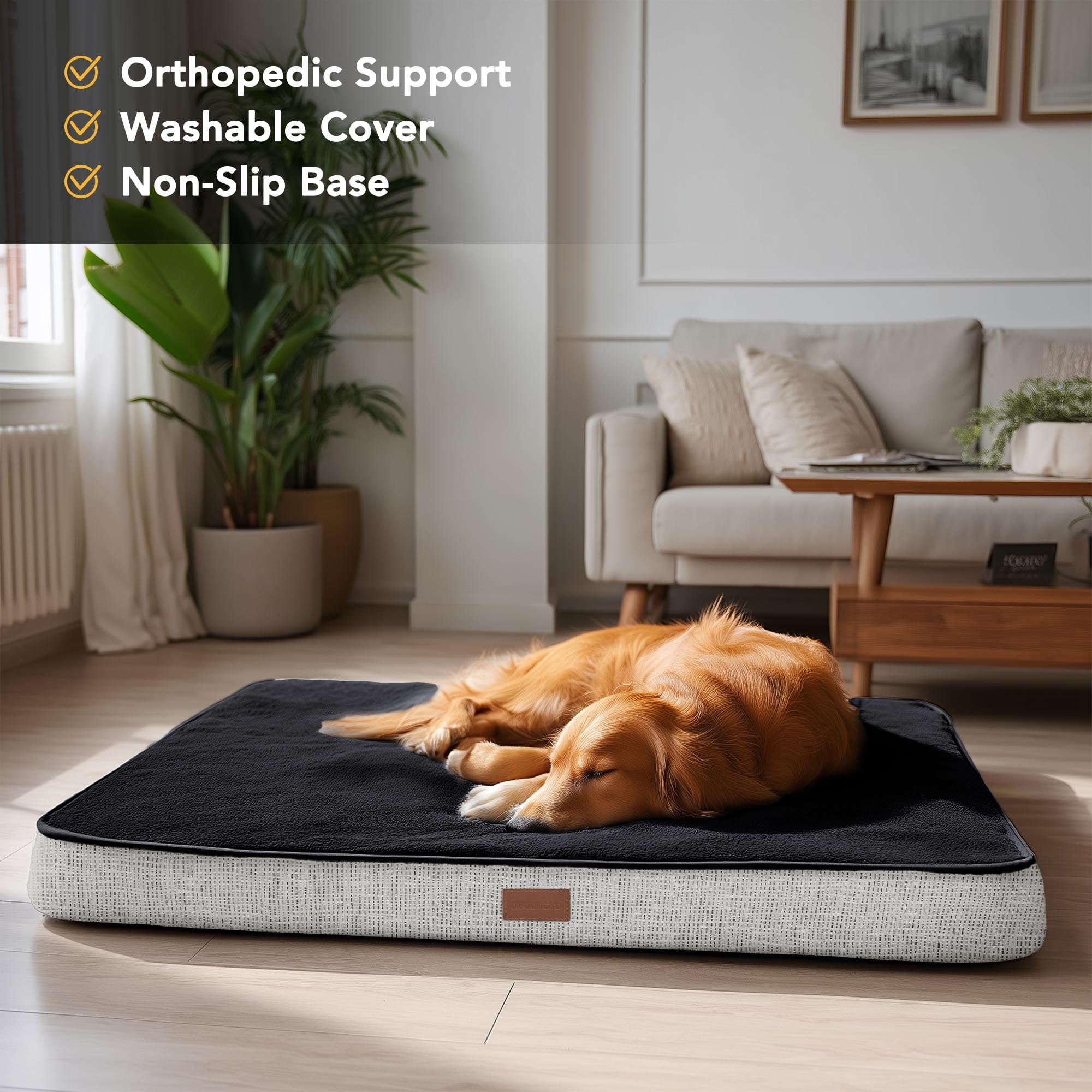Deconovo bed shows non-slip base to keep dog secure on floors