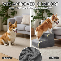 Deconovo pet stairs 2-step configuration demonstrates versatile height for chairs and beds