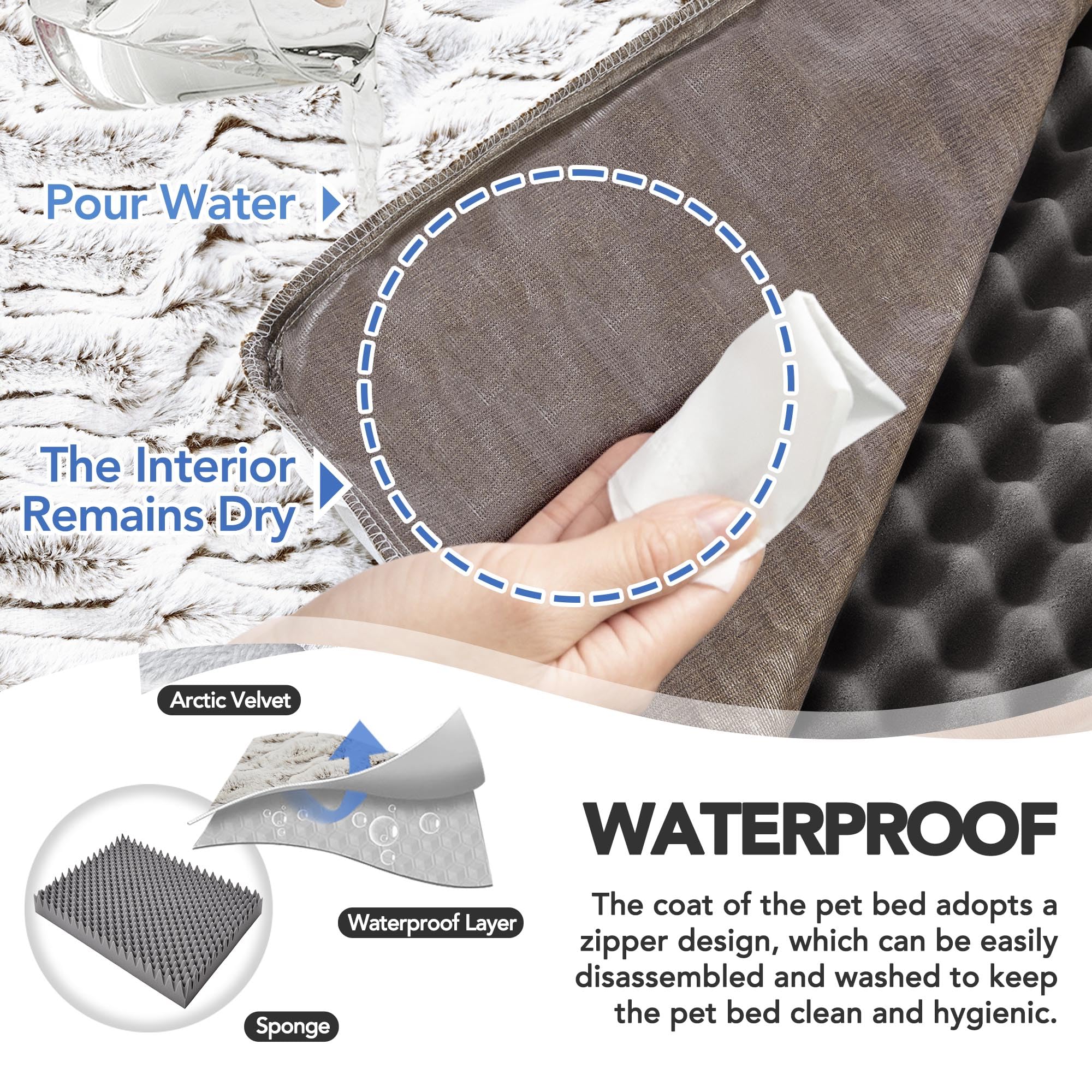 Deconovo sofa dog bed with egg-crate foam core for even cushioning and airflow.