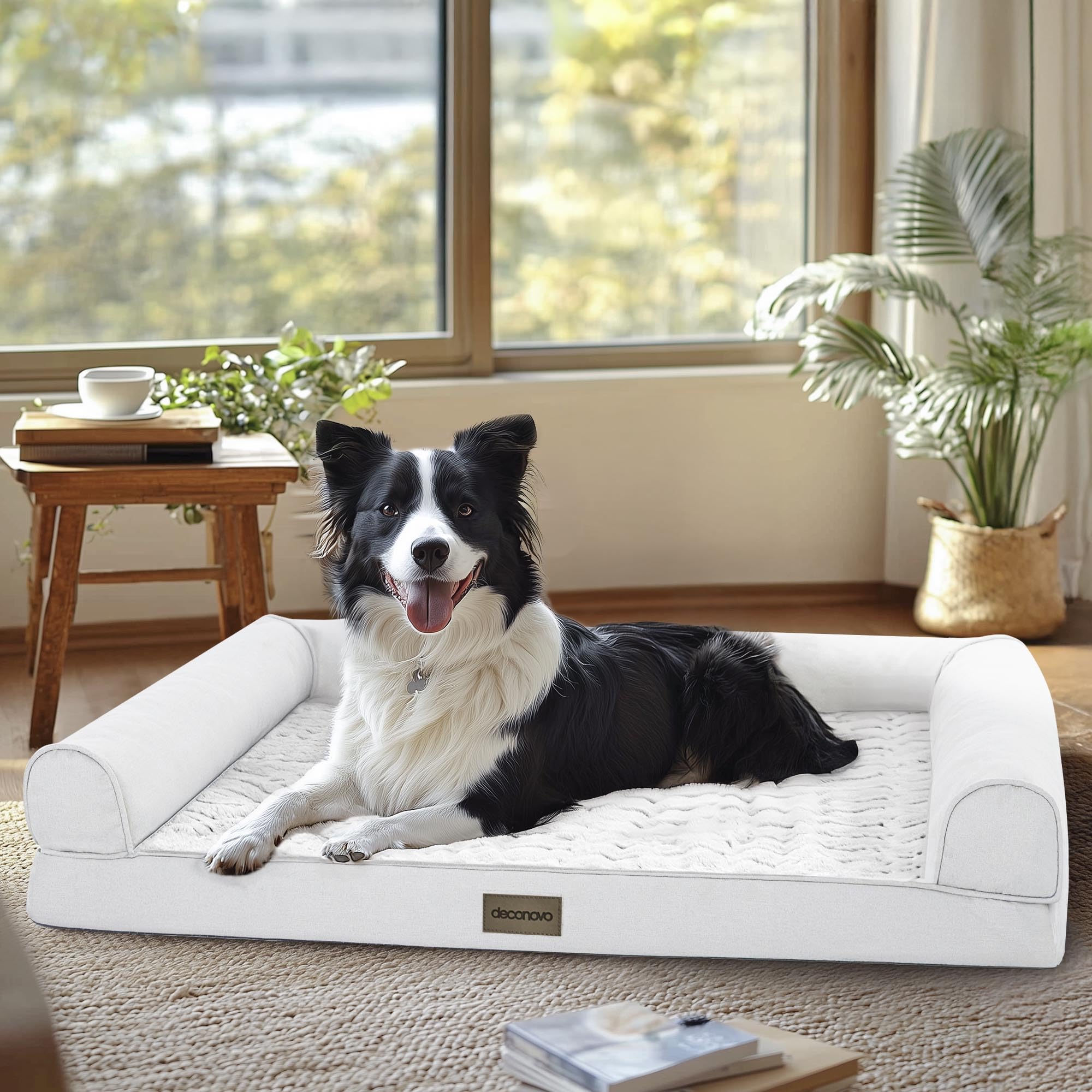 Deconovo sofa dog bed shows egg-crate foam core cushioning joints and airflow.