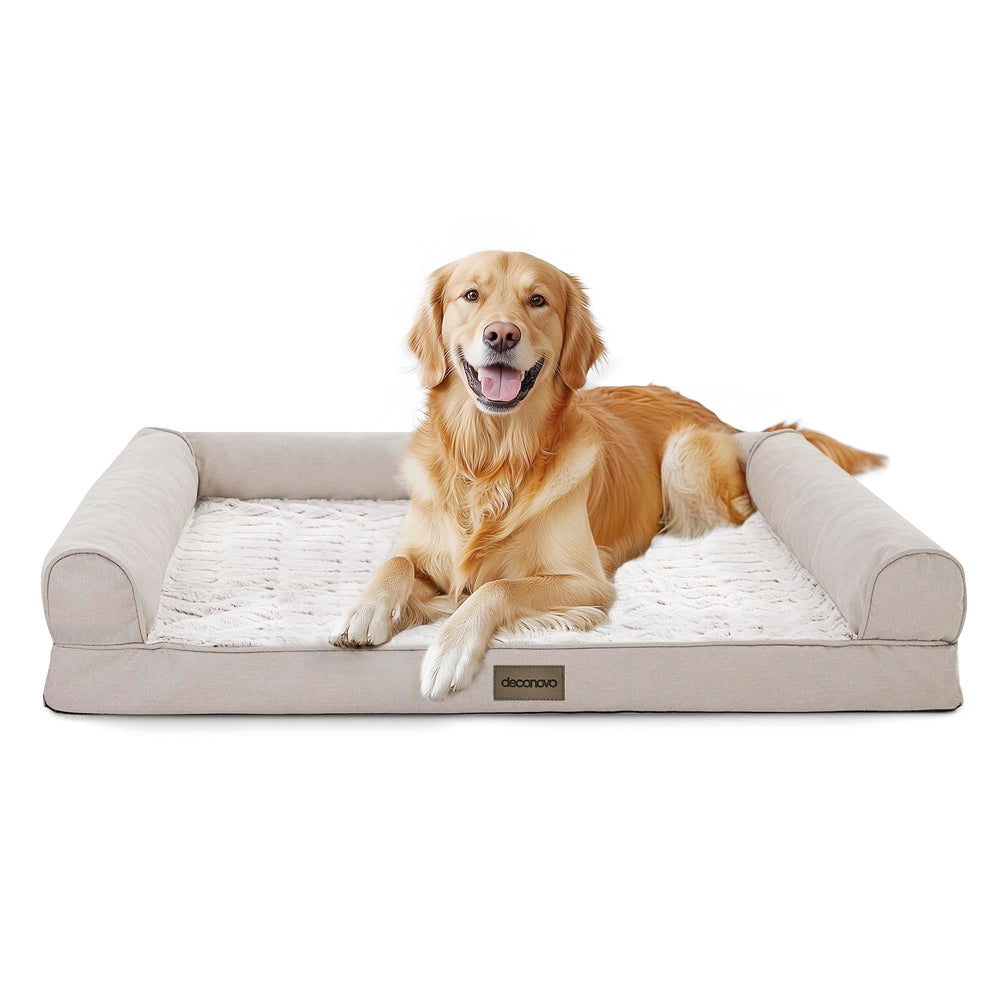 Deconovo sofa dog bed front view showing C-shape bolster for head support and comfort.