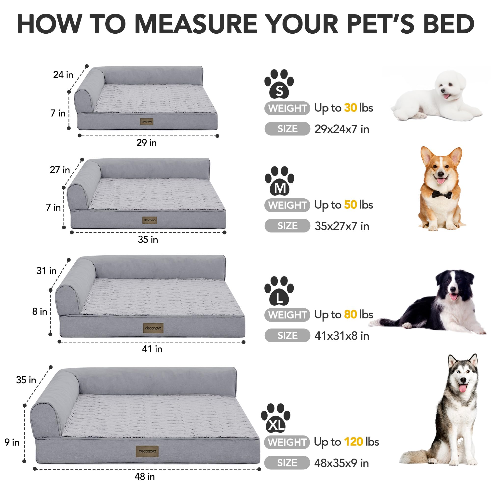 Deconovo sofa dog bed gray-36x28x8-inches suits large dogs in a cozy corner.