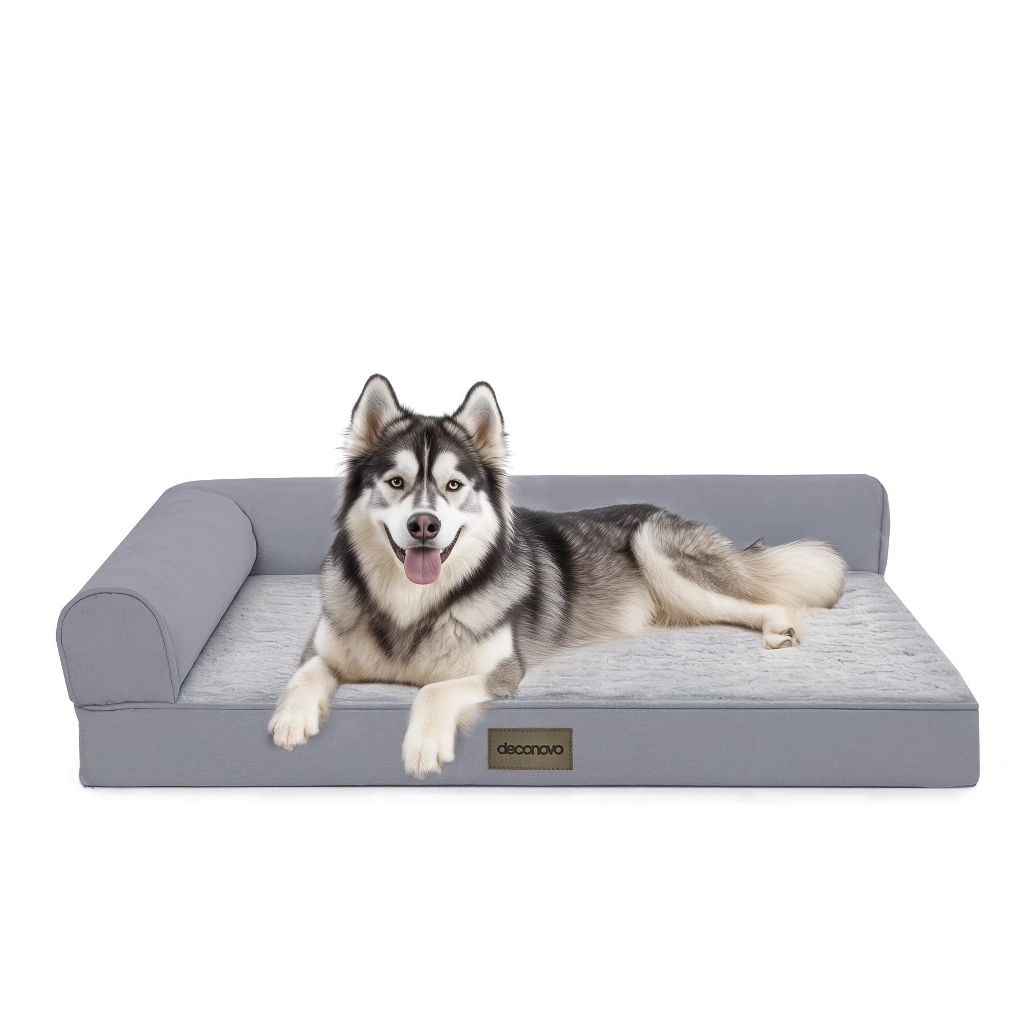Deconovo sofa dog bed with l-shape-bolster for comfortable head and neck support.