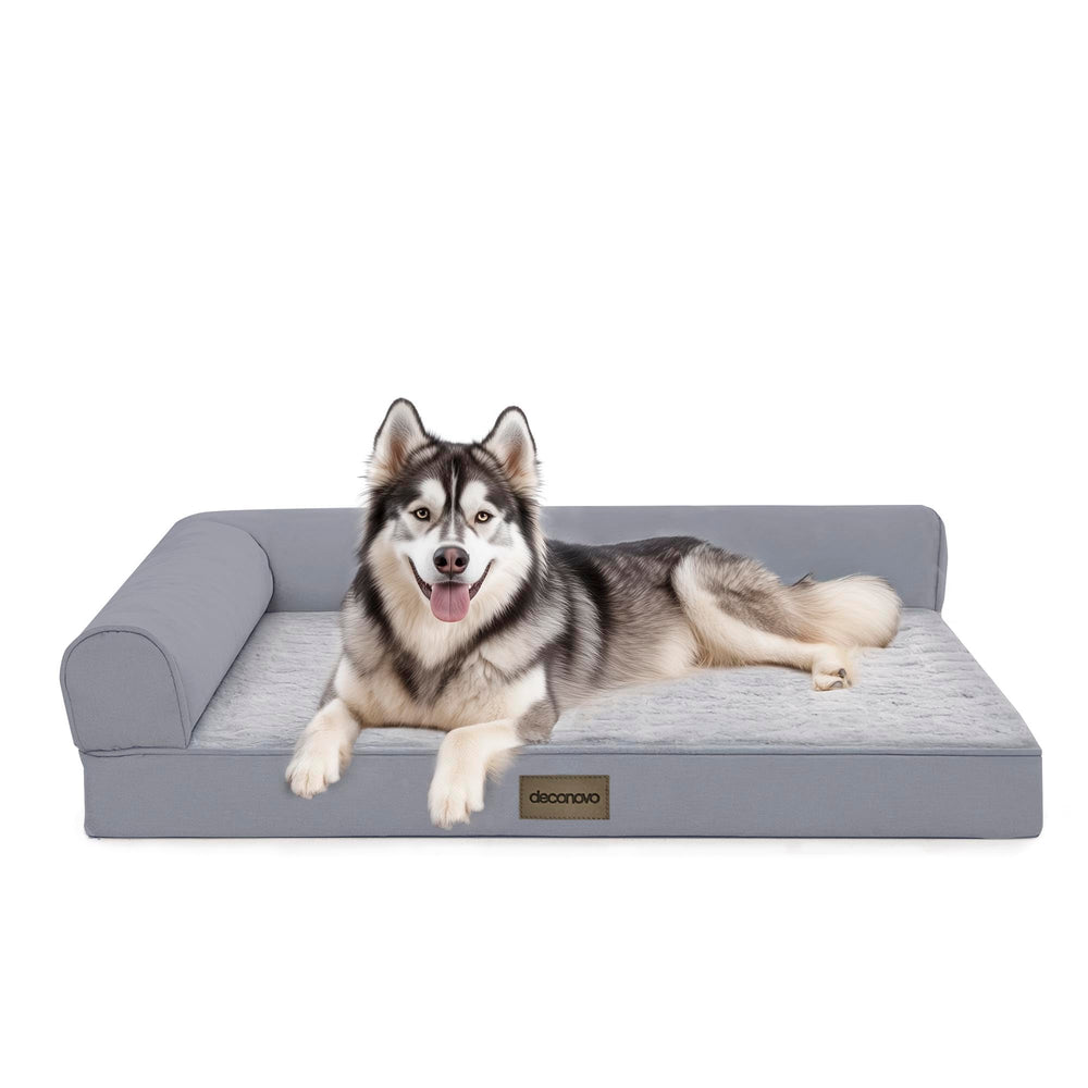 Deconovo sofa dog bed with l-shape-bolster for comfortable head and neck support.