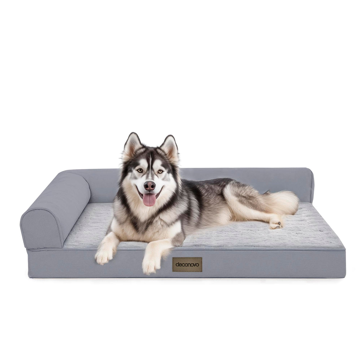 Deconovo sofa dog bed with l-shape-bolster for comfortable head and neck support.