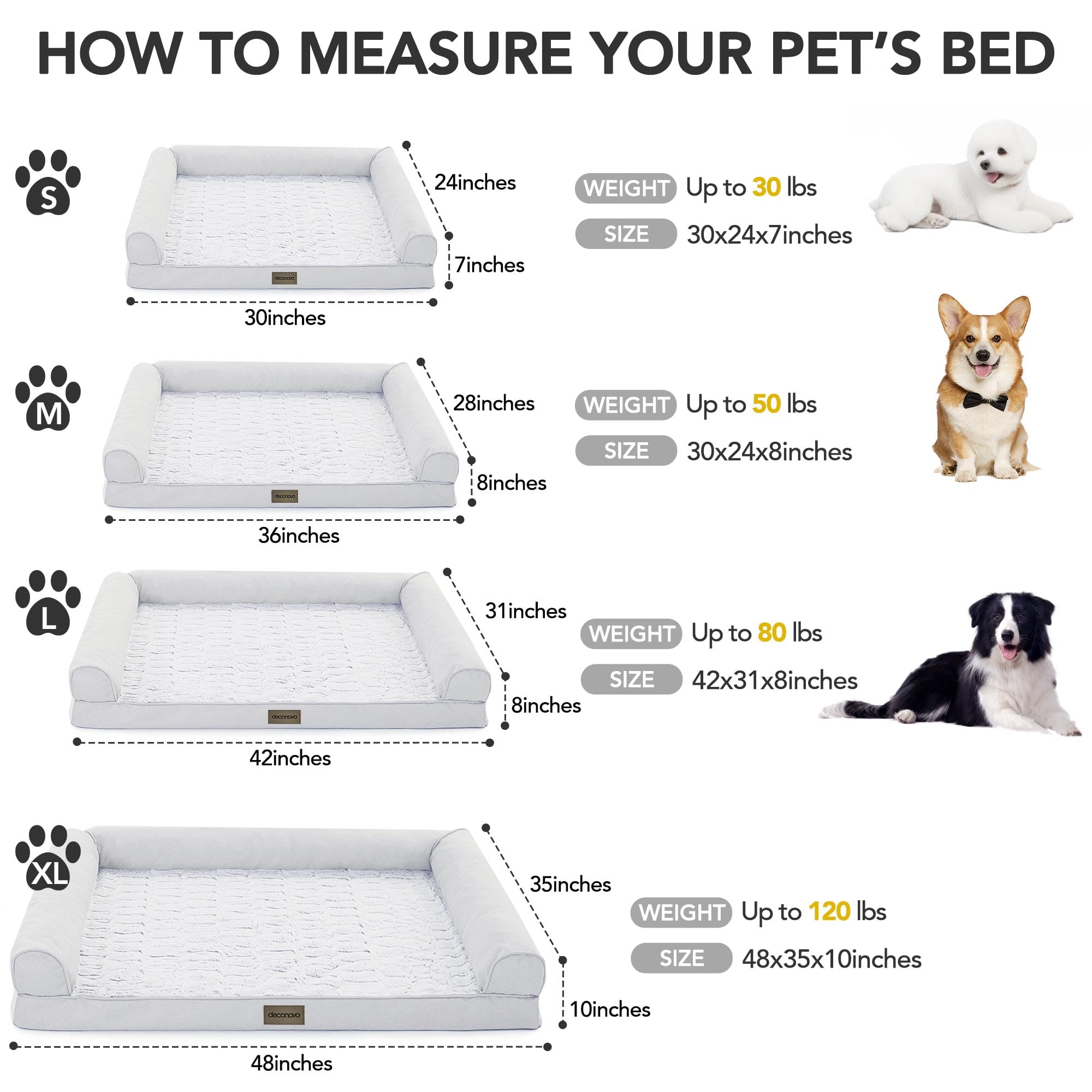 Deconovo sofa dog bed white velvet finish blends with decor while offering comfort.