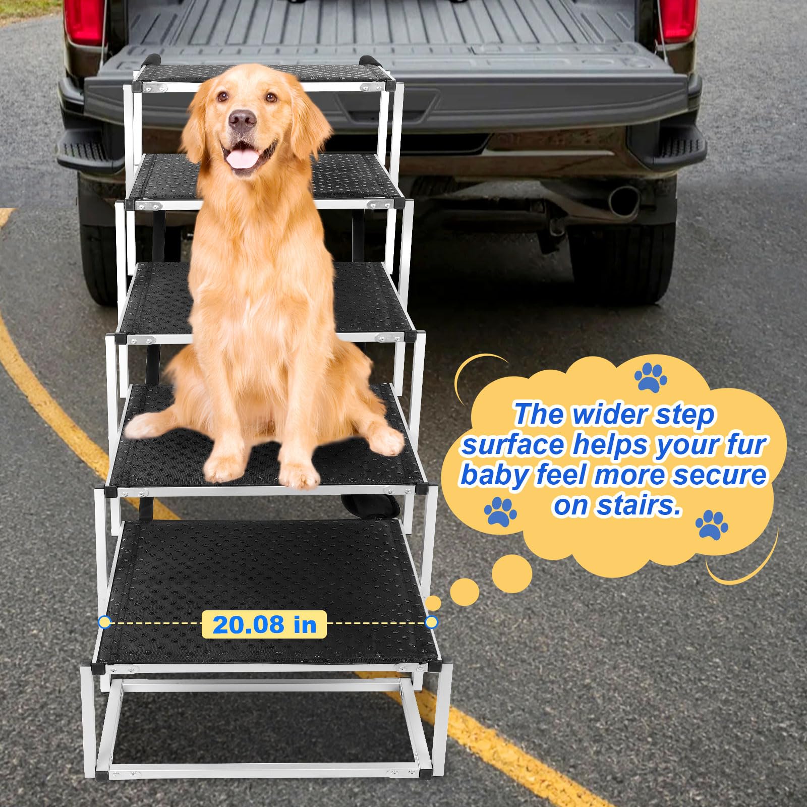 DeerGym anti-slip steps with paw-prints prevent slips on wet surfaces.