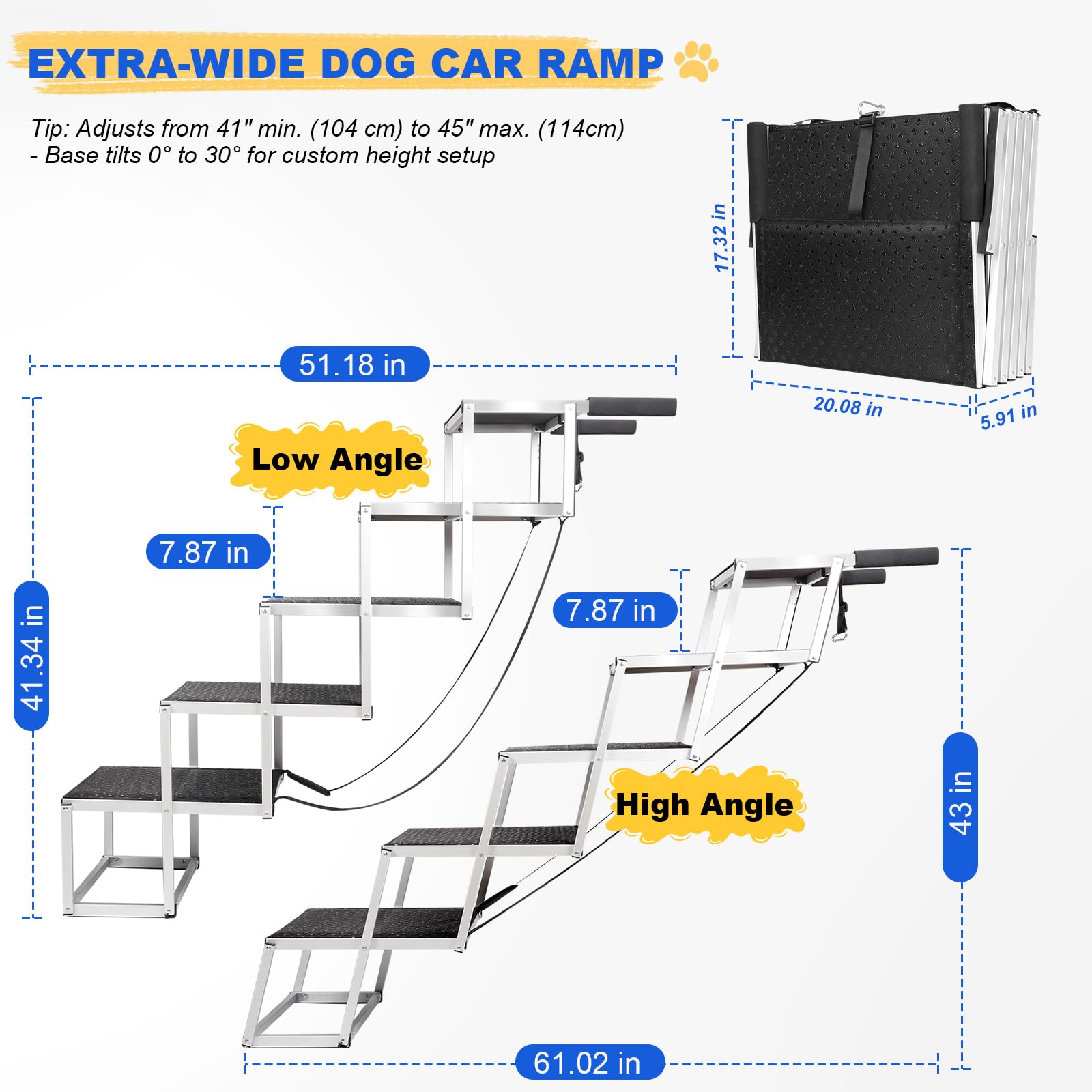 DeerGym extra-wide 18-7inch dog stairs provide stable footing for seniors.