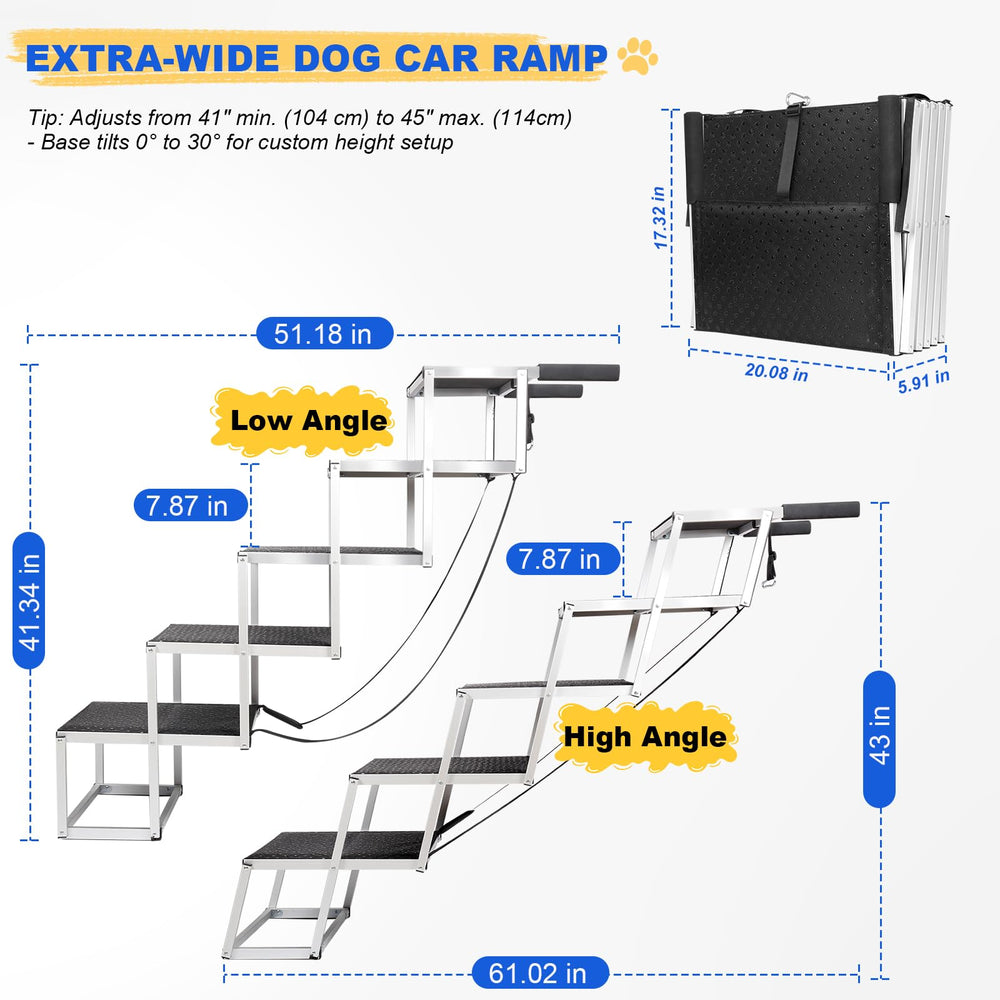 DeerGym extra-wide 18-7inch dog stairs provide stable footing for seniors.